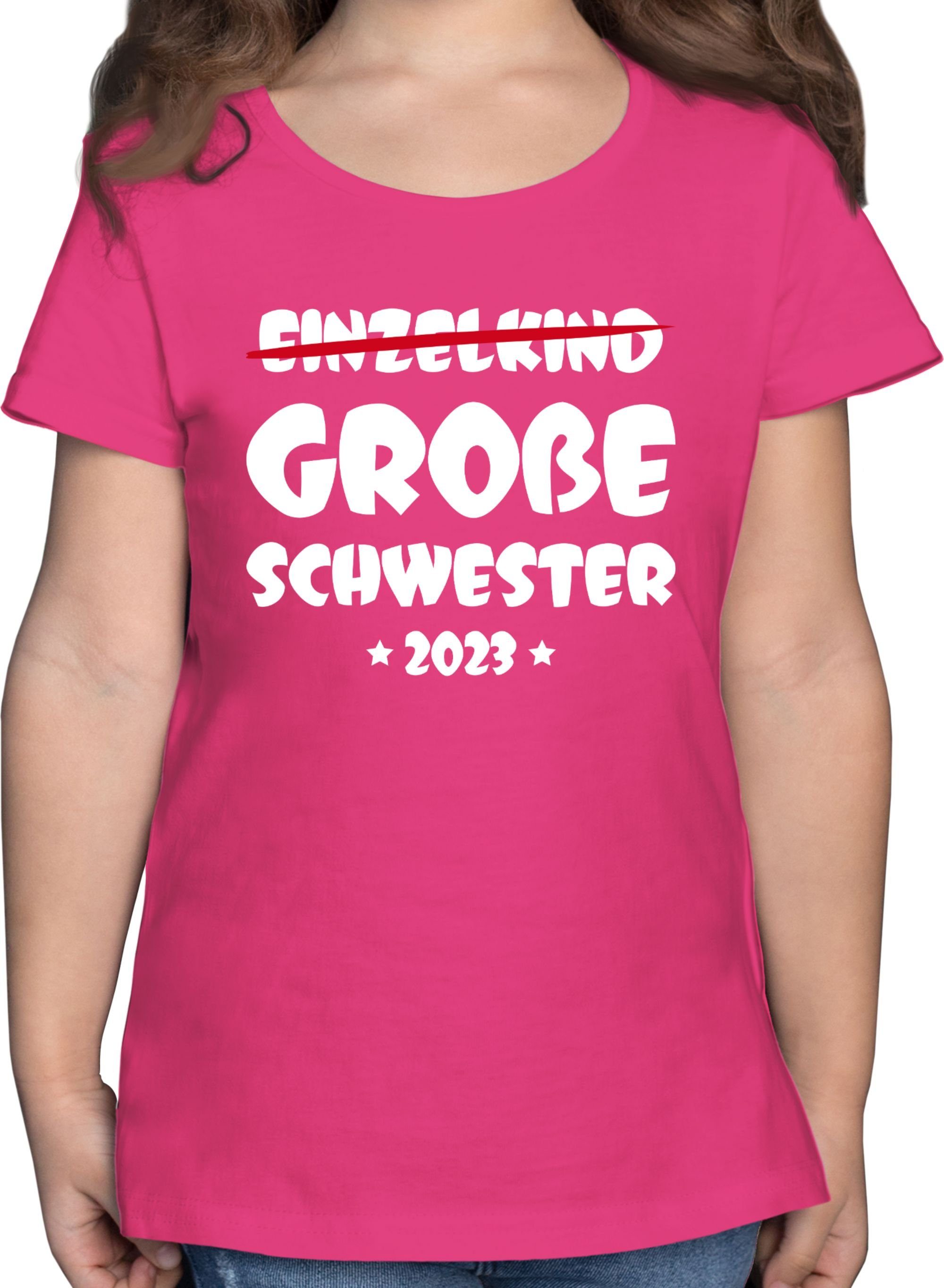 Shirtracer T-Shirt Einzelkind Große Schwester 2023 Große Schwester 1 Fuchsia