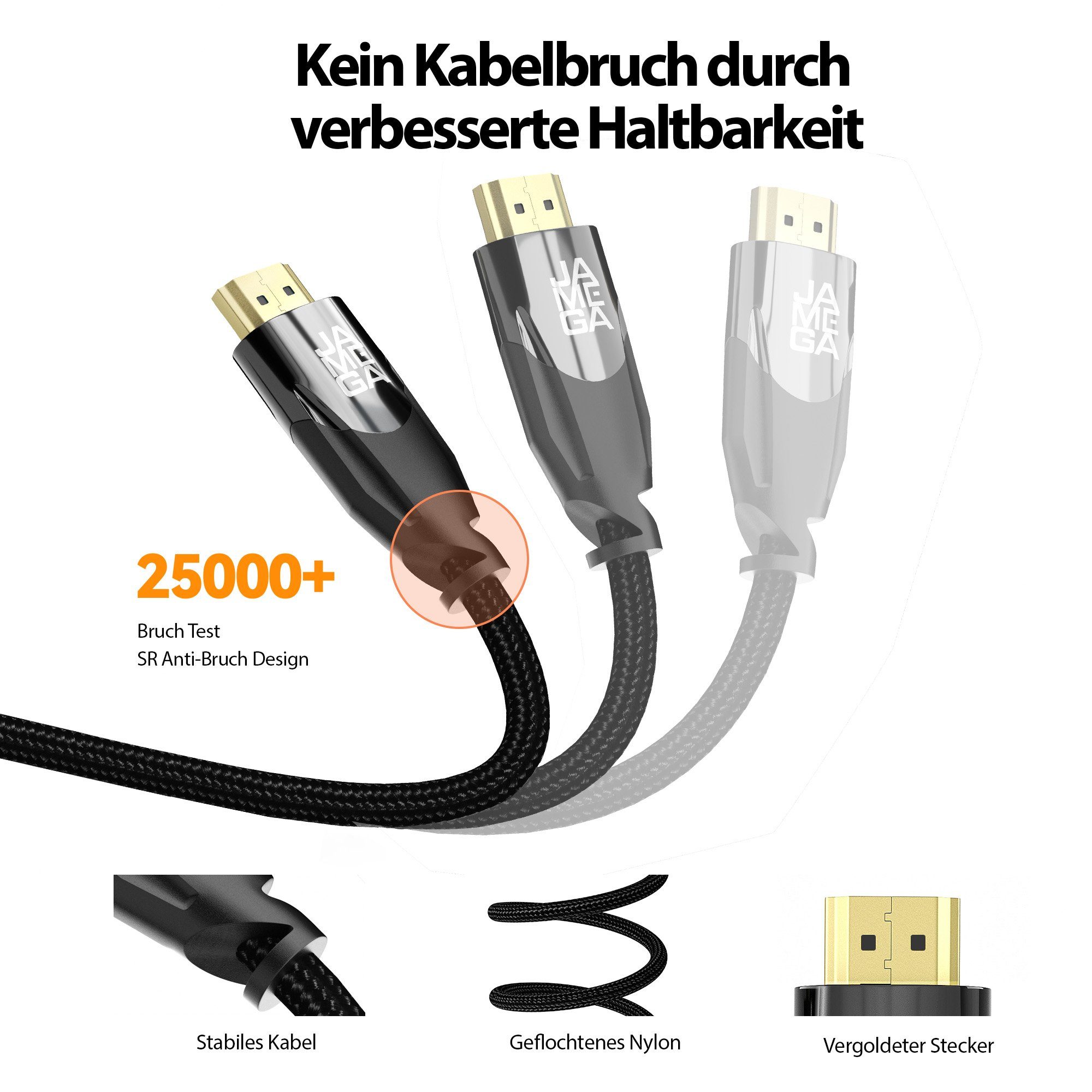 JAMEGA Premium HDMI 2.1 Ultra High Speed Kabel 8K 48Gbit eARC HDR10+ Ethernet HDMI-Kabel, HDMI 2.1, HDMI Typ-A-Stecker auf HDMI Typ-A-Stecker (100 cm) – Bild 5 von 5