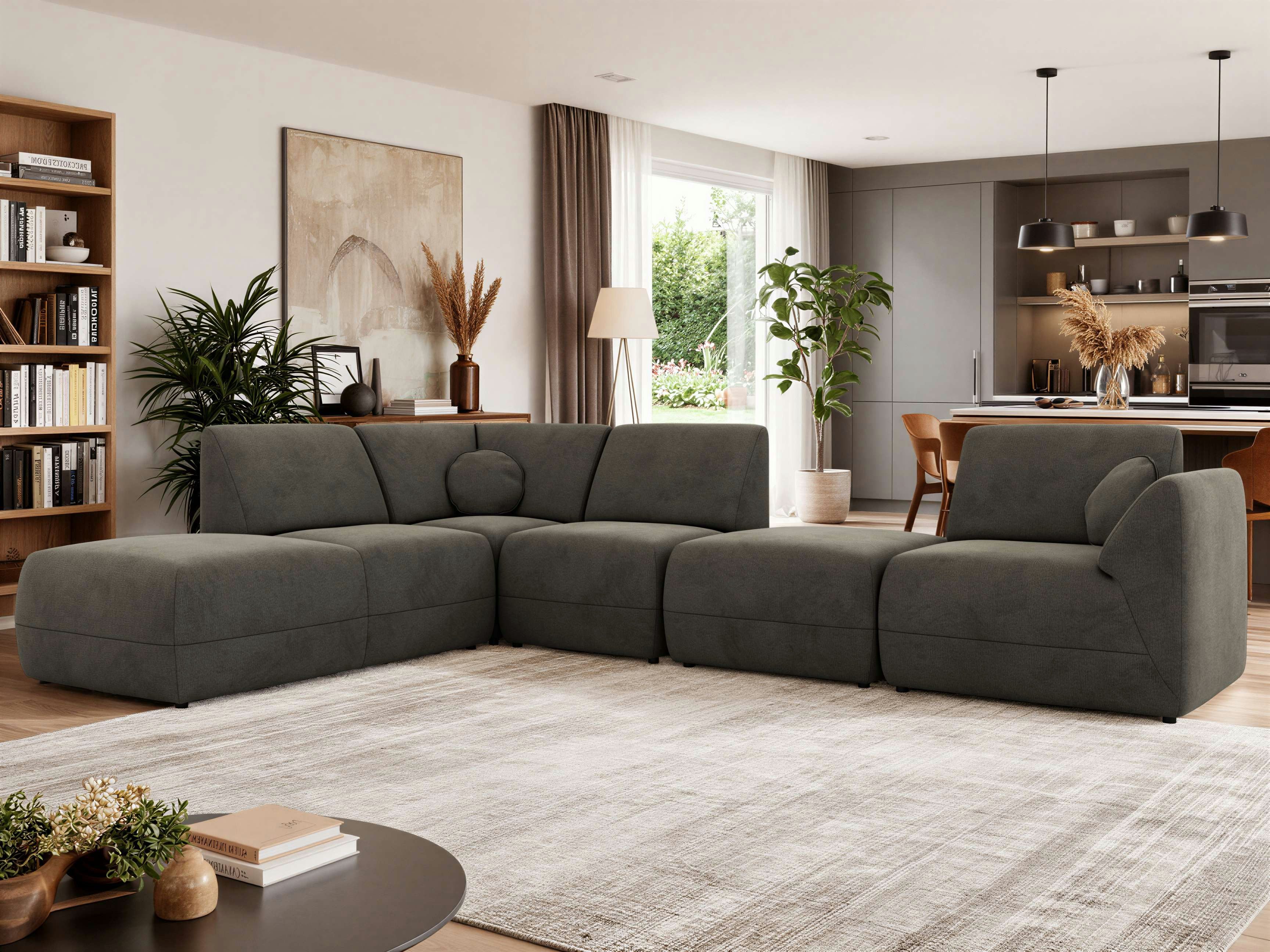 MKS MÖBEL Ecksofa NOARA 6M, XXL-Modulsof, mi Pouf, in L-Form, freistehend, mit Wellenfederung und HR35-Komfortschaum