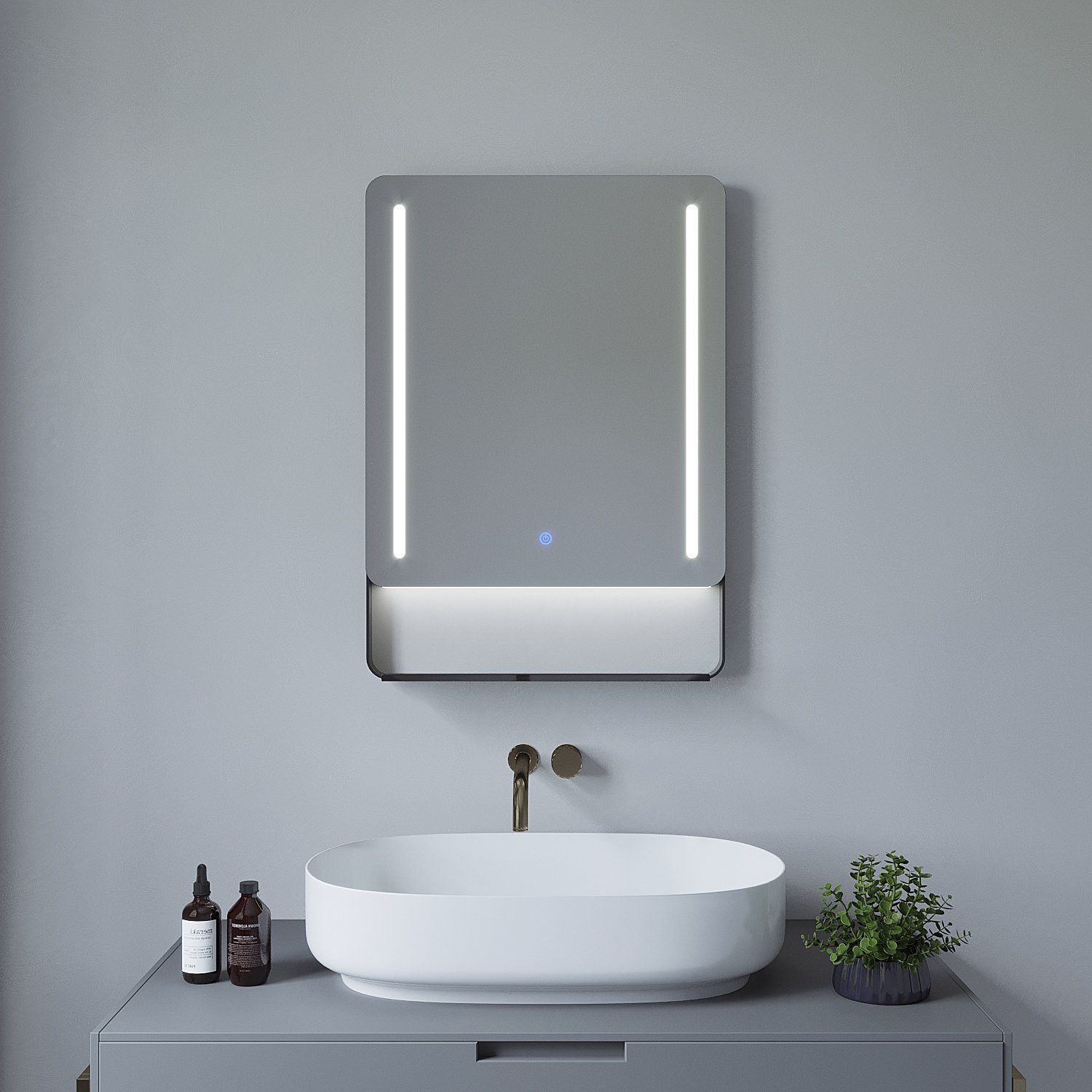 mit AQUABATOS Badezimmerspiegel Ablage 70x50cm, Beleuchtung Wandspiegel Badspiegel 80x60 beschlagfrei,Kaltweiß,energiesparend,dimmbar,Touch