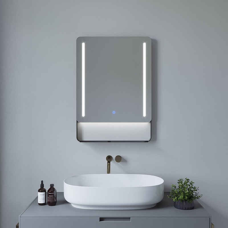AQUABATOS Настенное зеркало Зеркало для ванной комнаты Badezimmerspiegel mit Beleuchtung Ablage 80x60 70x50cm, beschlagfrei,Kaltweiß,energiesparend,dimmbar,Touch