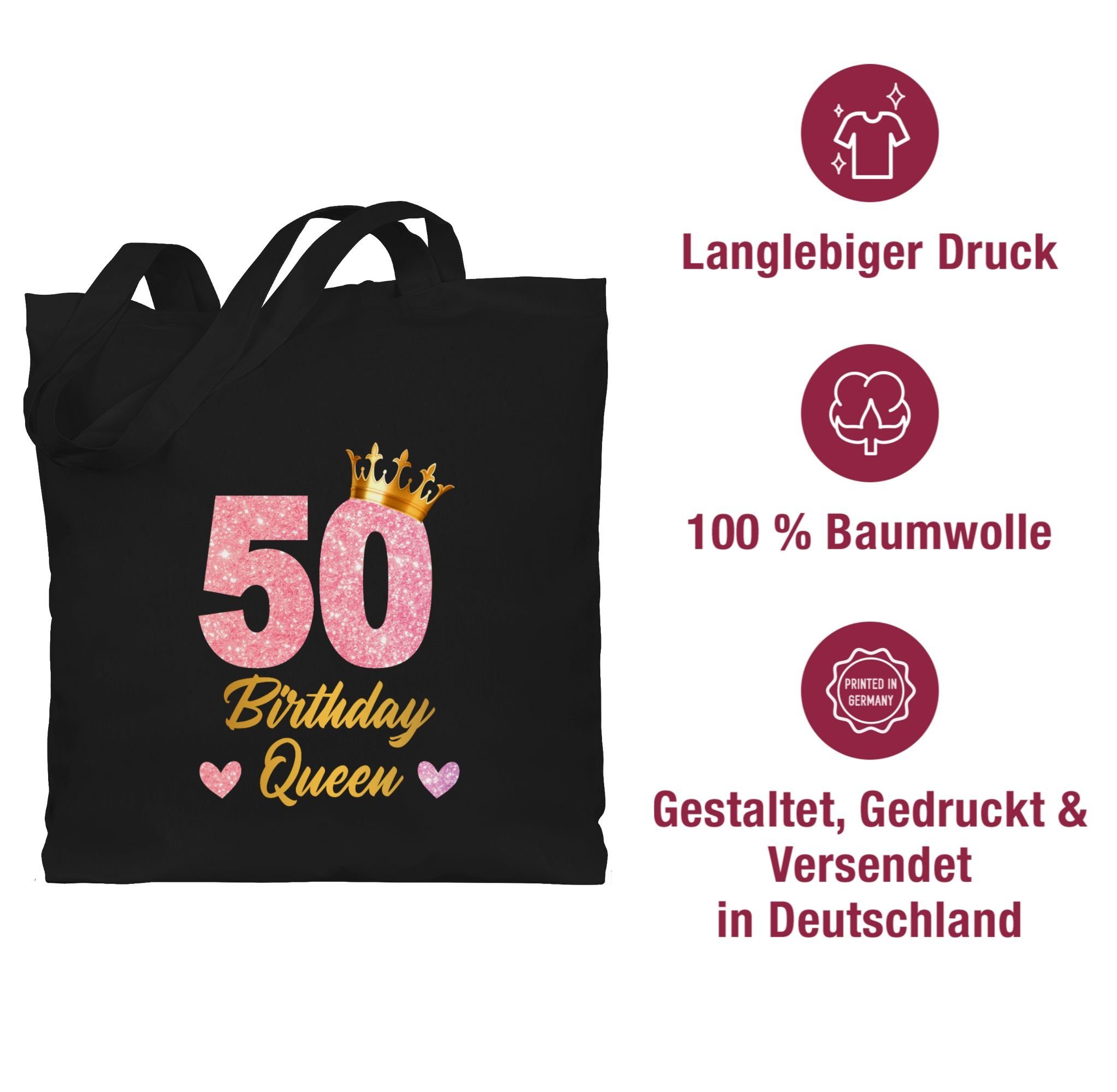 Geburtstag 50 Shirtracer 50. Geburtstagsgeschenk Queen Königin Schwarz Umhängetasche 50, Geburtstags Birthday 1