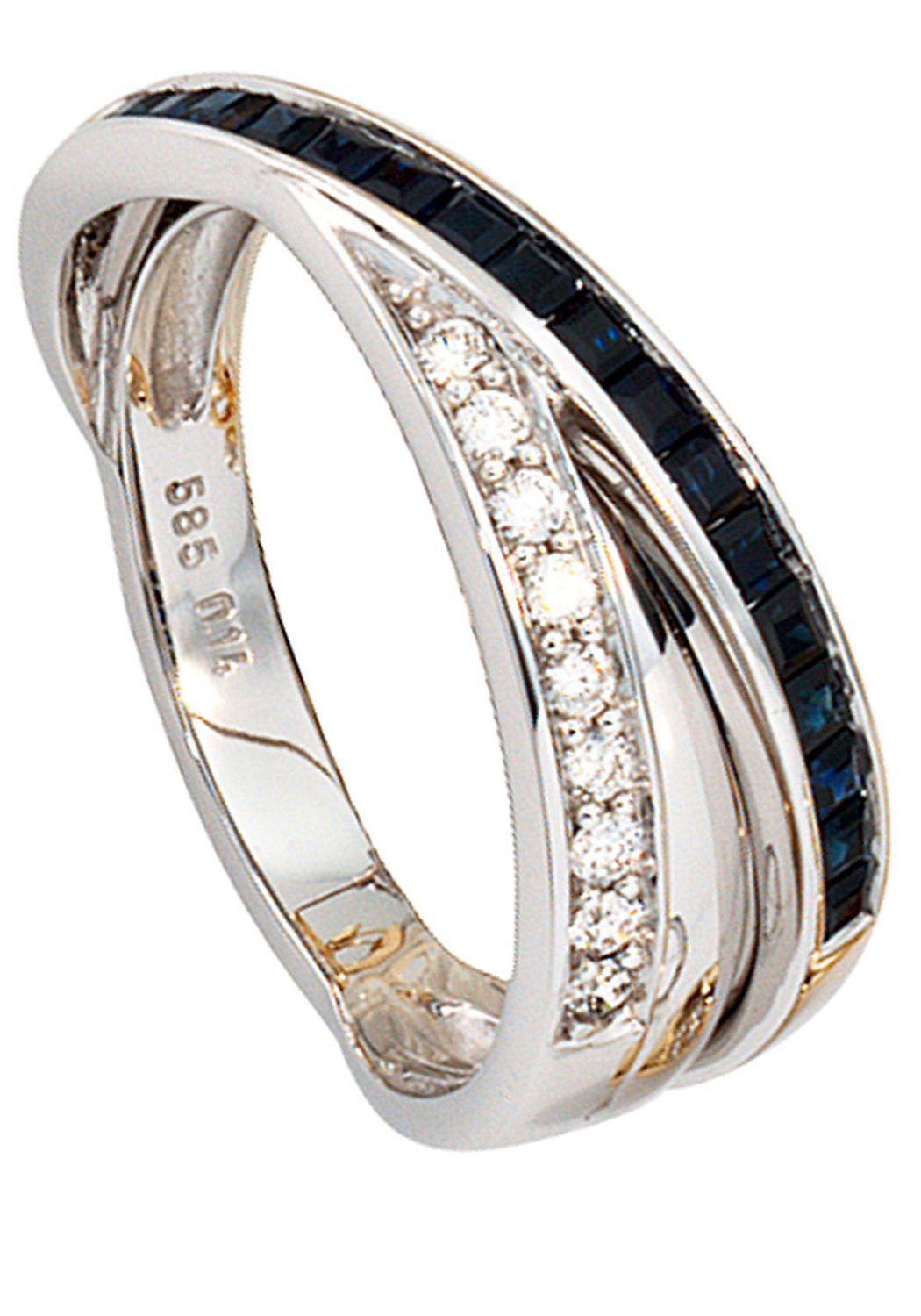 JOBO Fingerring Ring mit Safir und 9 Dia... JOBO Fingerring Ring mit Safir und 9 Dia...