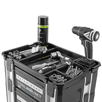 STAHLWERK Werkzeugbox Universal Toolbox Größe S 443 x 310 x 128 mm, stapelbare Systembox / Werkzeugkiste / Werkzeugkoffer mit Tragegriff