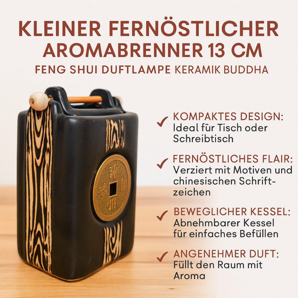 Kremers Schatzkiste Teelichthalter Kleiner fernöstlicher Aromabrenner 12 cm Feng Shui Duftlampe Keramik (2 St)