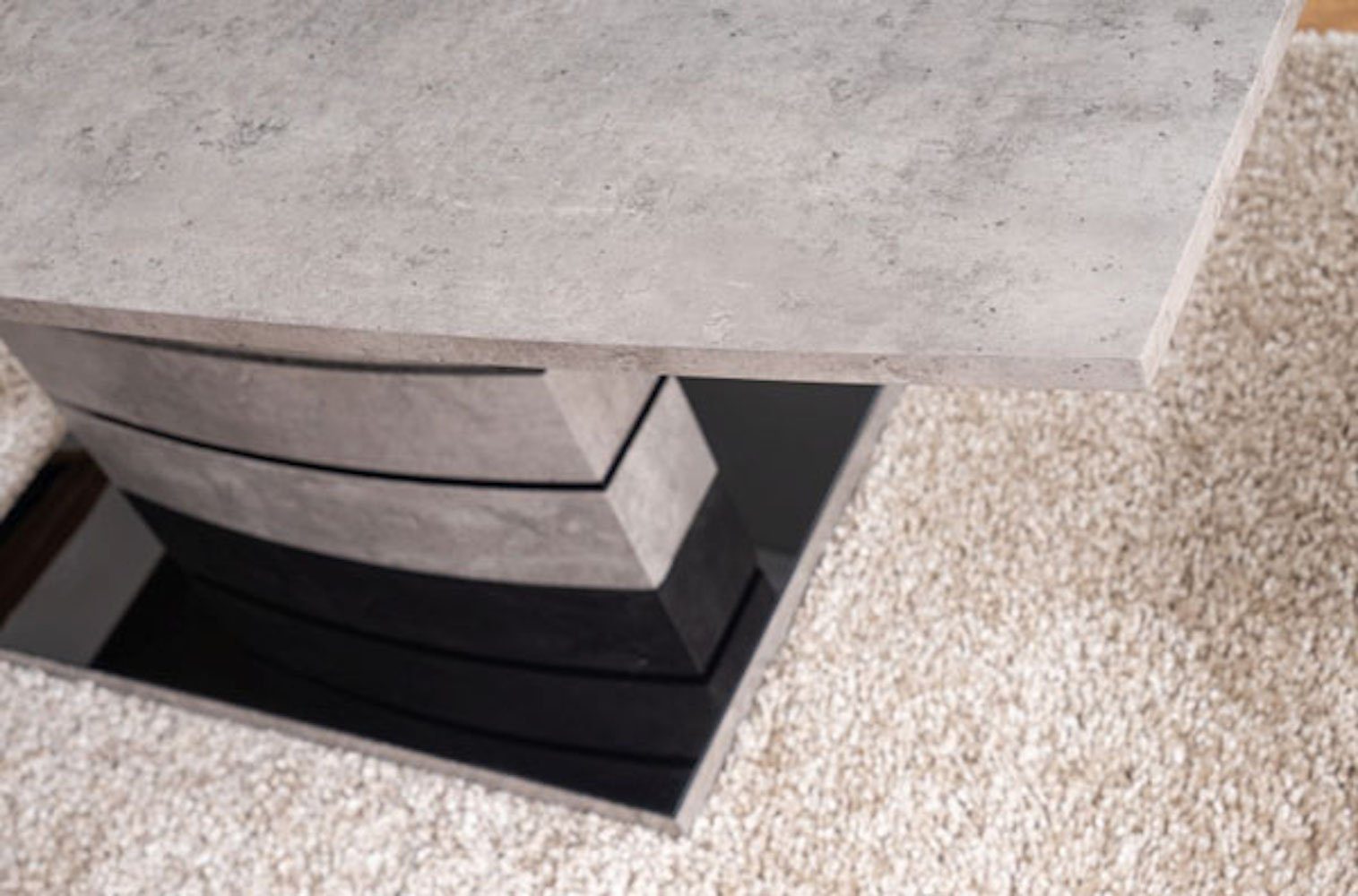 140-180x80x76cm Leonardo, Esstisch schwarz beton ausziehbar Feldmann-Wohnen