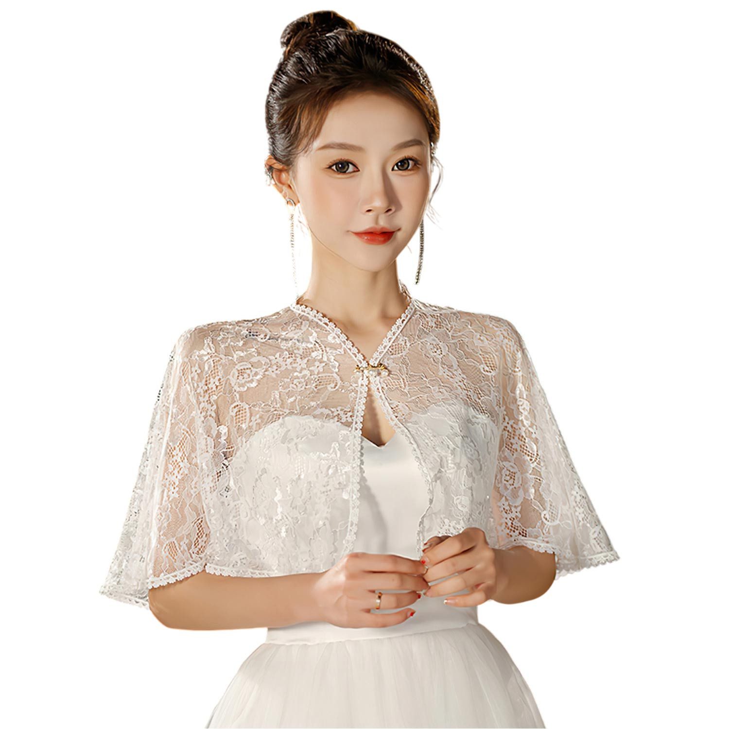 Refttenw Poncho Bolero Jacke Damen Jäckchen,Spitzen Bolero Strickjacke,Cardigan