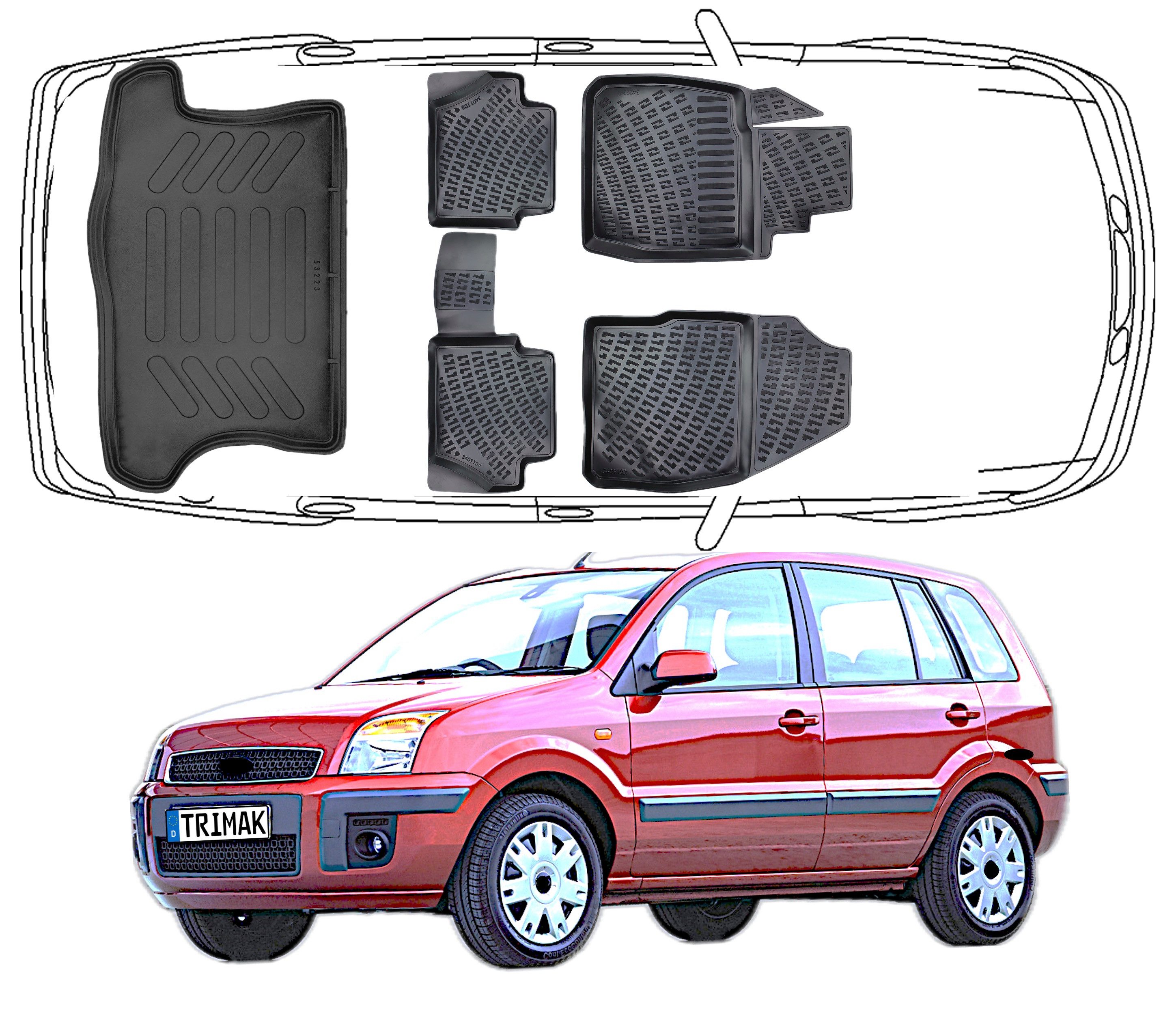 Trimak Passform-Fußmatten Oder Kofferraumwanne Oder Set für Ford Fusion, Ford Fusion 2002-2012 Gummimatten Auto & Kofferraummatte TPE