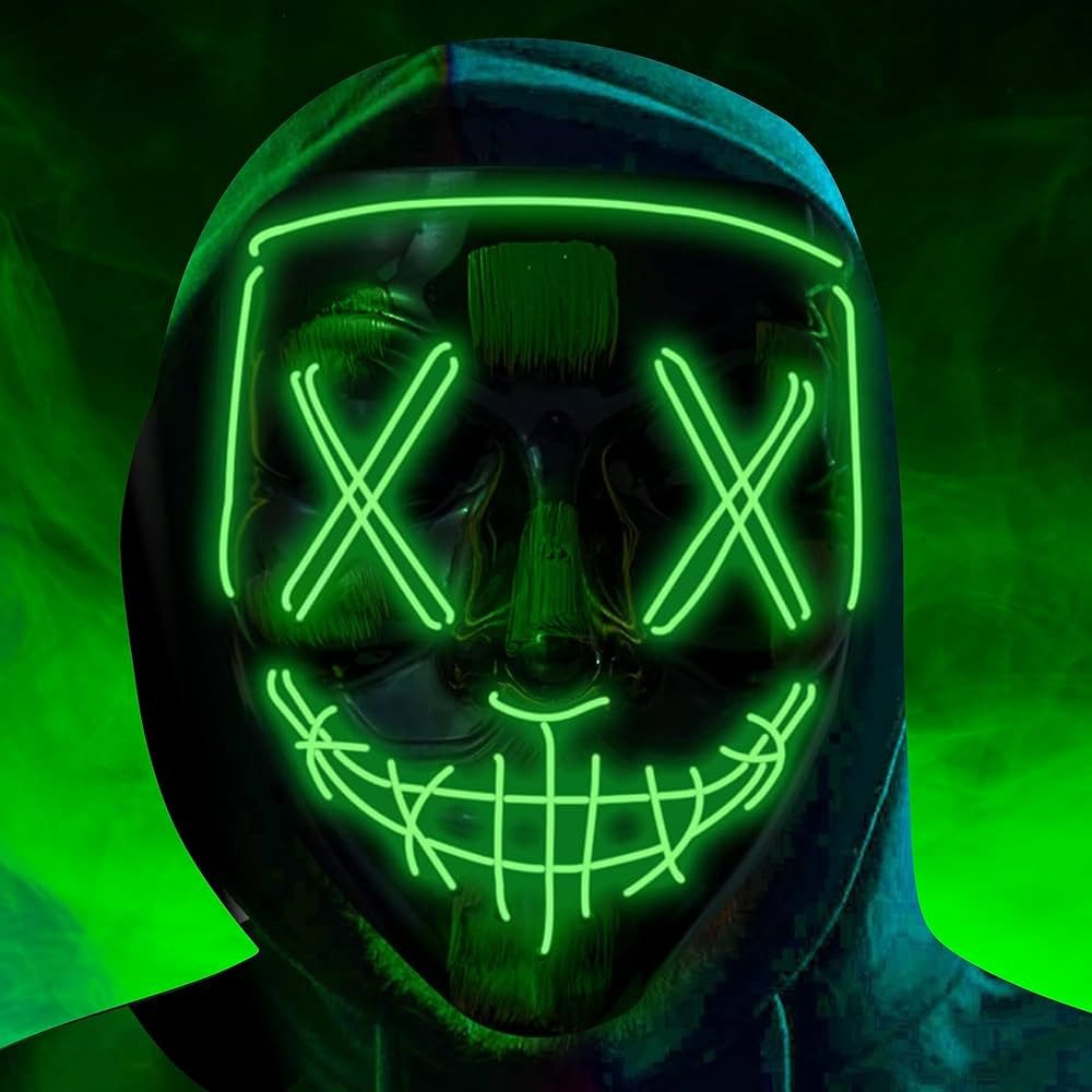 Costumed Verkleidungsmaske Halloween Maske Purge LED - Kostüm Halloween Kostüm Herren Maske, (Packung), LED Neon Funktion