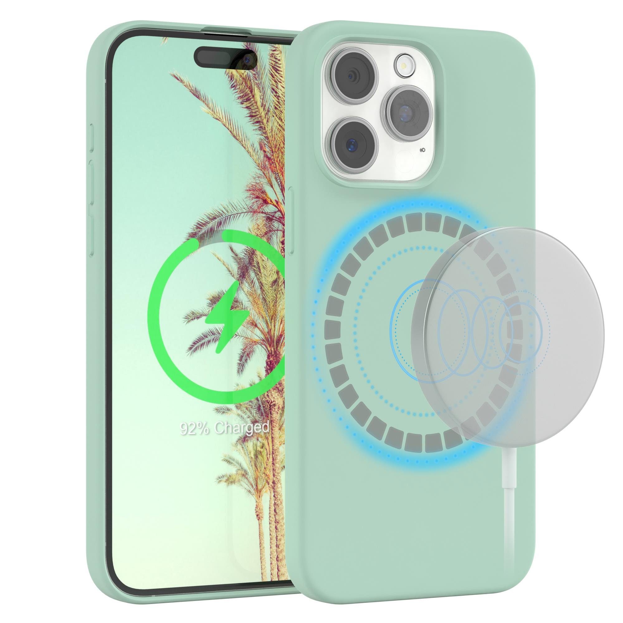 EAZY CASE Handyhülle Silikonhülle mit MagSafe für iPhone 15 Pro Max 6,7 Zoll, Silikon Schutzhülle mit Kameraschutz TPU Hülle Slimcover Mint Grün