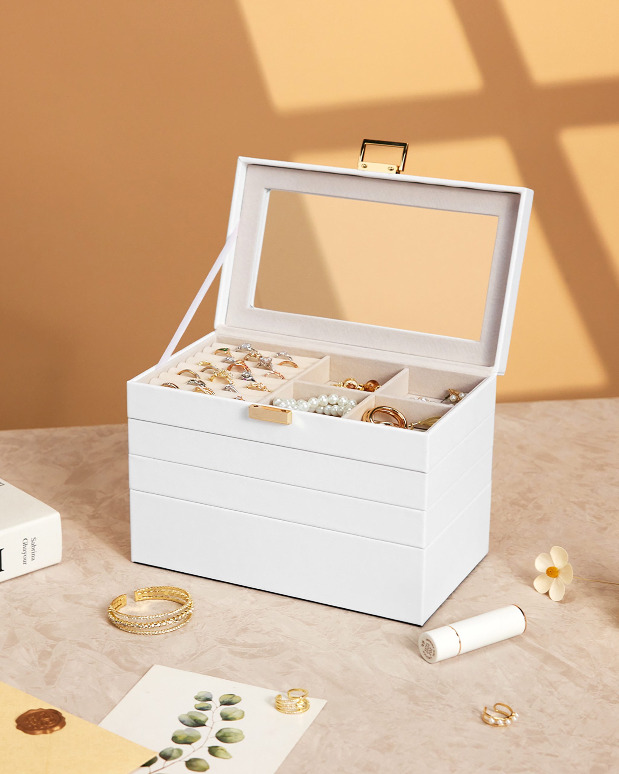 Yorbay Schmuckkasten Stapelbares Schmucktablett, mit Glasdeckel, günstig online kaufen