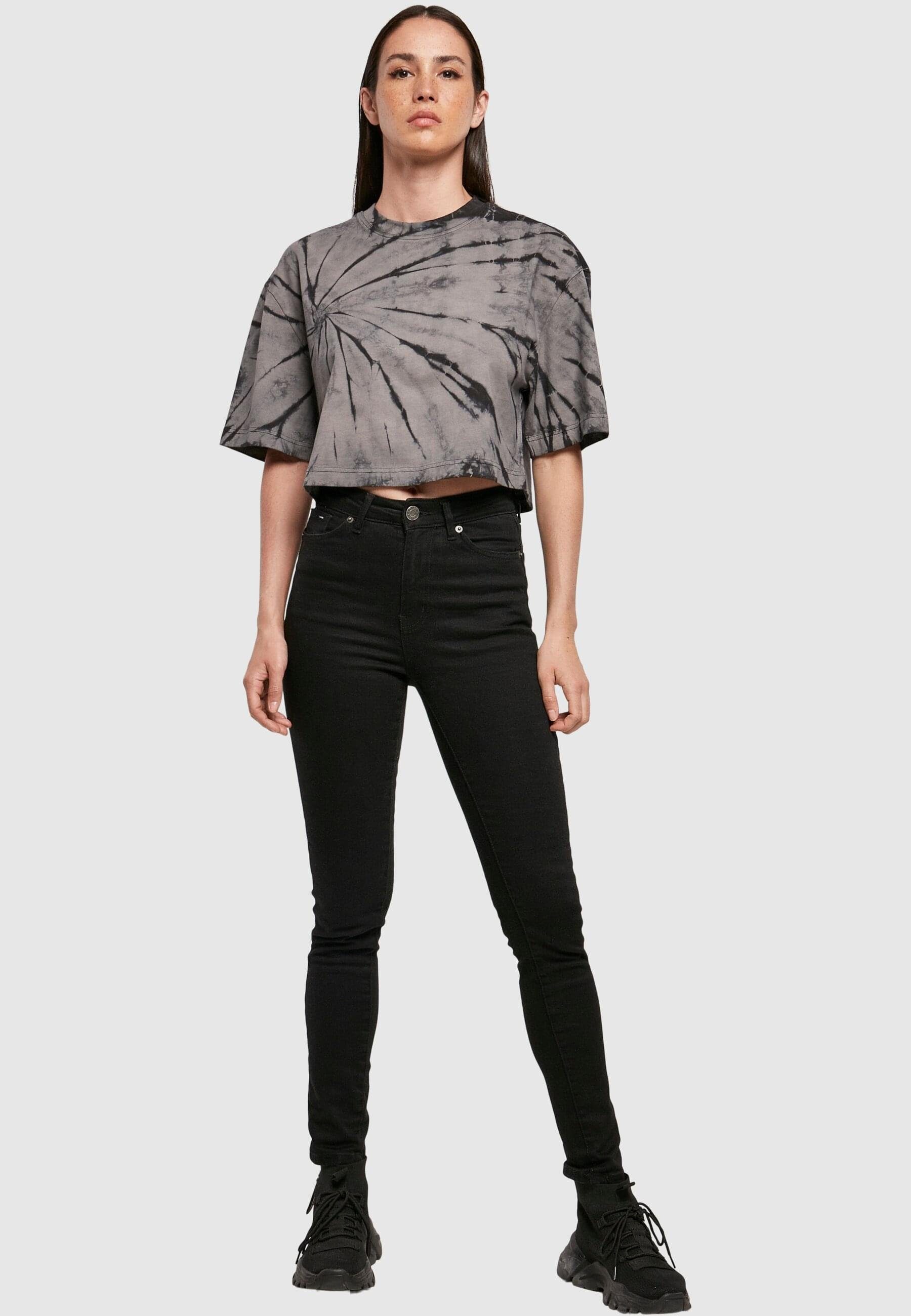 CLASSICS Tee Dye Oversized Damen Kurzarmshirt black/asphalt Tie URBAN Cropped Ladies (1-tlg)