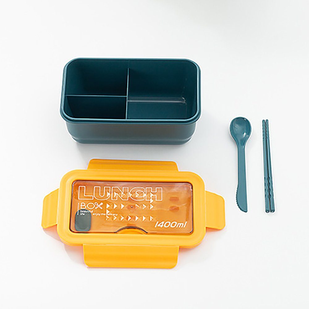 GelldG Auslaufsichere 3 Brotdose Box Besteckset Fächern, Lunchbox Bento grün mit Kinder,