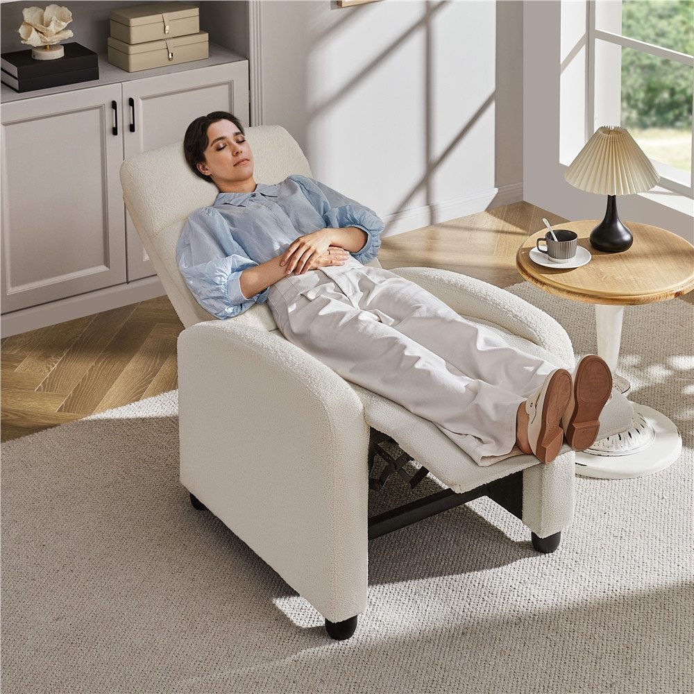 Yaheetech Relaxsessel Fernsehsessel mit Liegefunktion, Gepolsterter Liegesessel mit Armlehnen Ergonomisch aus Boucle-Gewebe