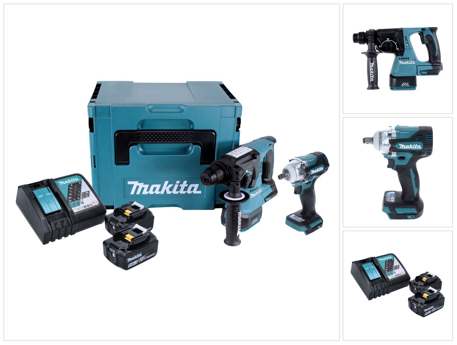Makita Akku-Bohrhammer DLX 2372 TJ Akku Combo Kit DHR 242 Akku Bohrhammer + DTW 300 Akku Sch
