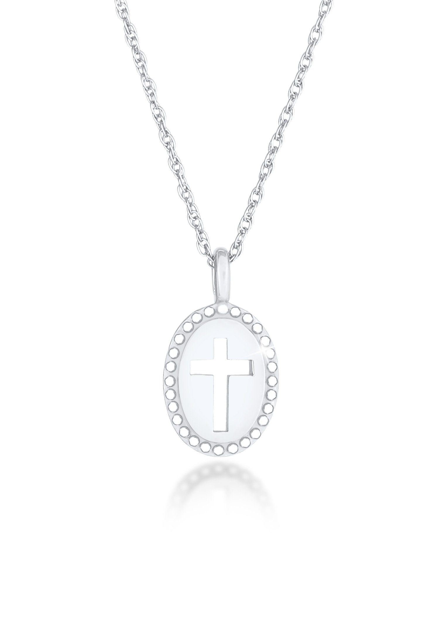 Elli Kette mit Anhänger Anhänger Kreuz Cut Out Oval 925 Silber, Kreuz