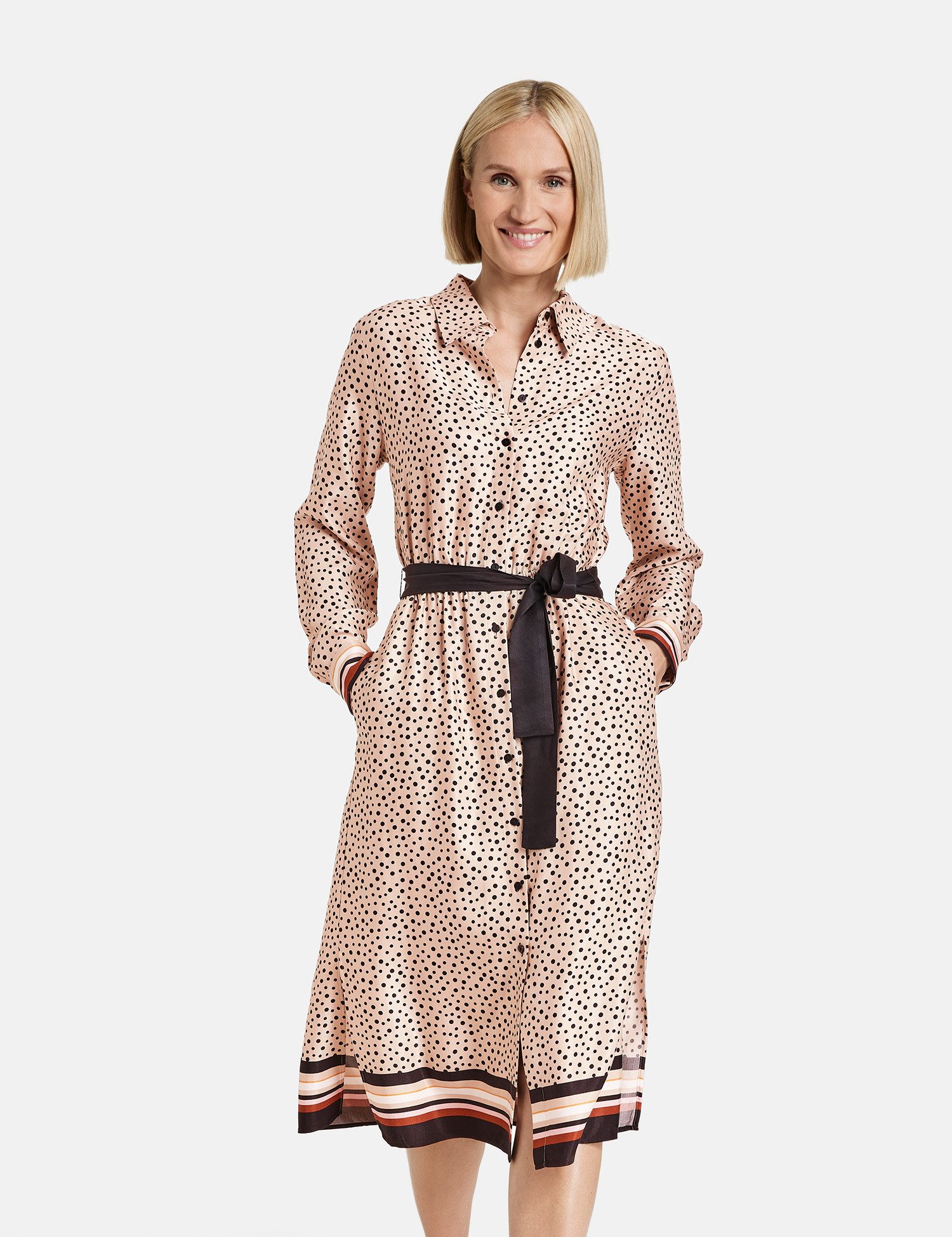 GERRY WEBER A-Linien-Kleid Gepunktetes Midikleid mit Taillenband