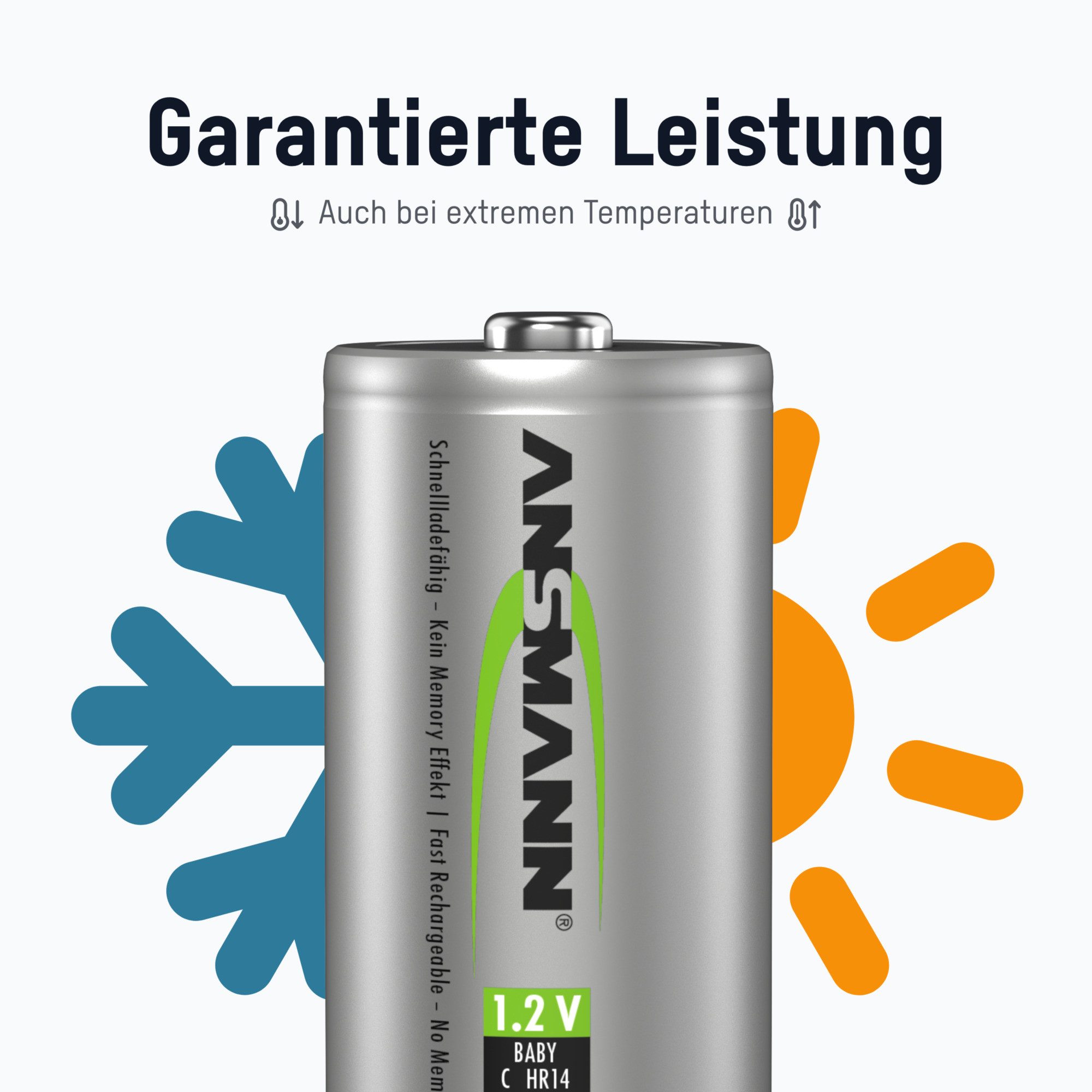 ANSMANN AG Akku C 2500mAh Baby NiMH 1,2V – 1000x wiederaufladbar (2 Stück) Akku 2500 mAh (1.2 V)