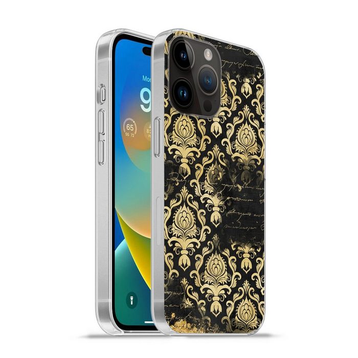 MuchoWow Handyhülle Schwarz - Ornament - Gold Handyhülle Telefonhülle Apple iPhone 14 Pro