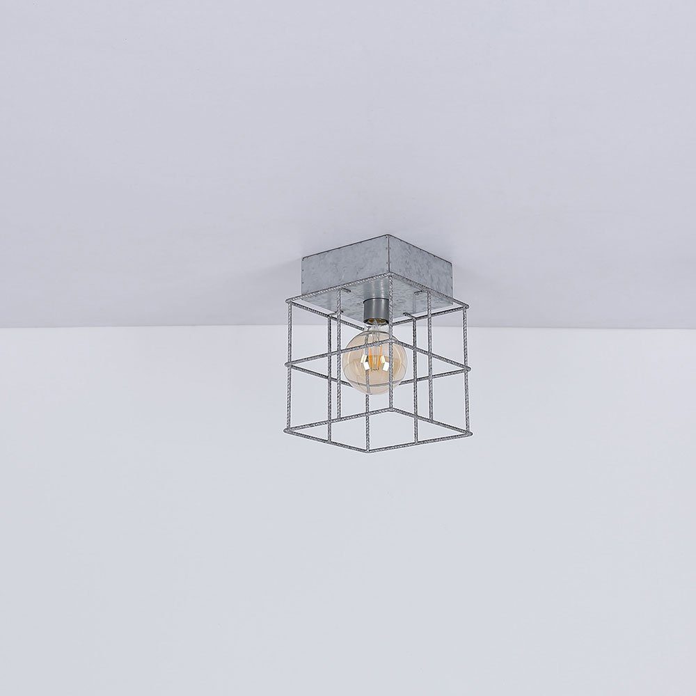 Deckenstrahler, nicht Deckenleuchte Käfig etc-shop inklusive, Lampe zinkfarbig quadratisch Leuchtmittel Betonstahl-Gitter