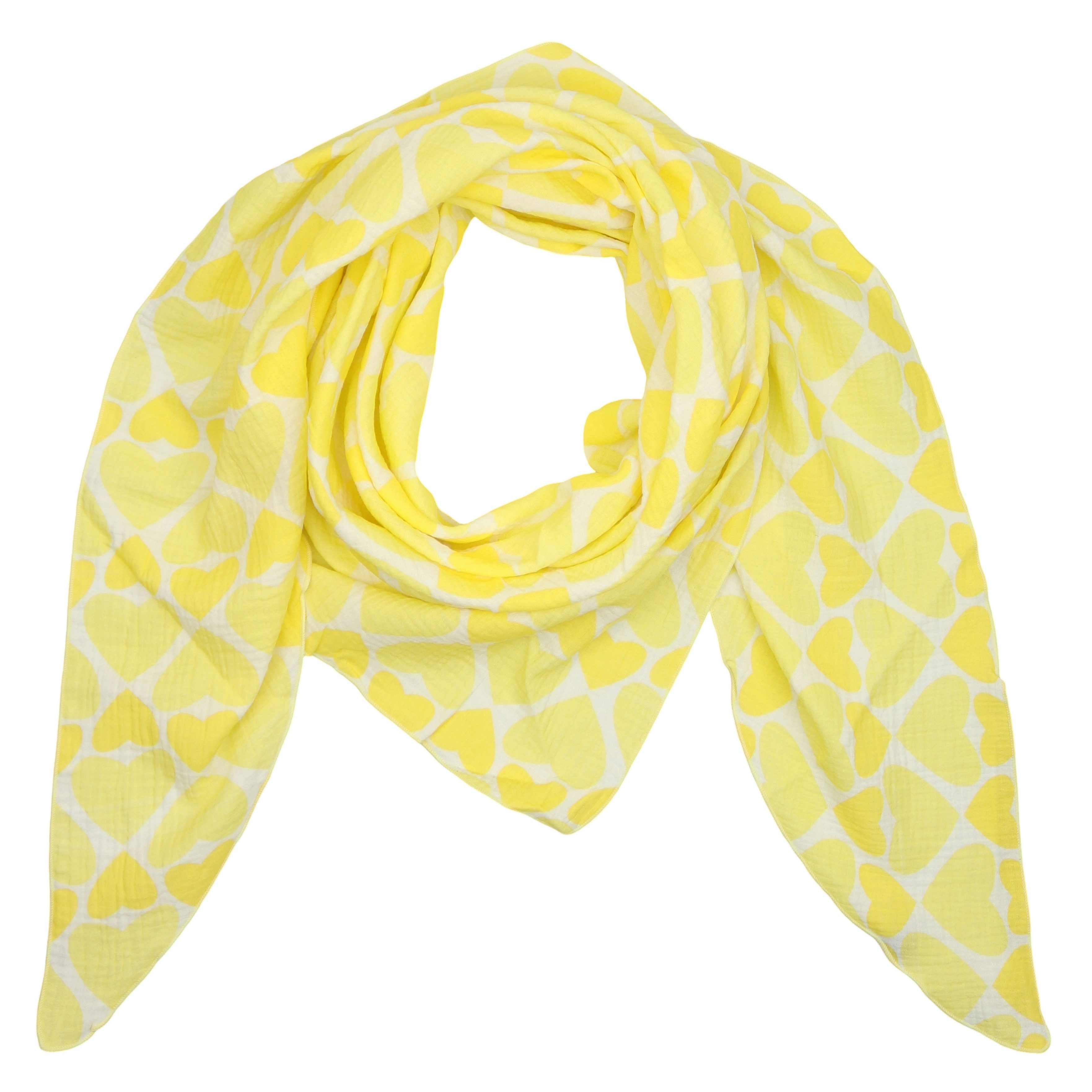 MIRROSI Dreieckstuch Aus Musellin Dreiecksschal ca.195x90 cm, Made in Italy Herz, (Leicht, ideal für das ganze Jahr; 100% Baumwolle), in tollen Farben (Herzen Muster)