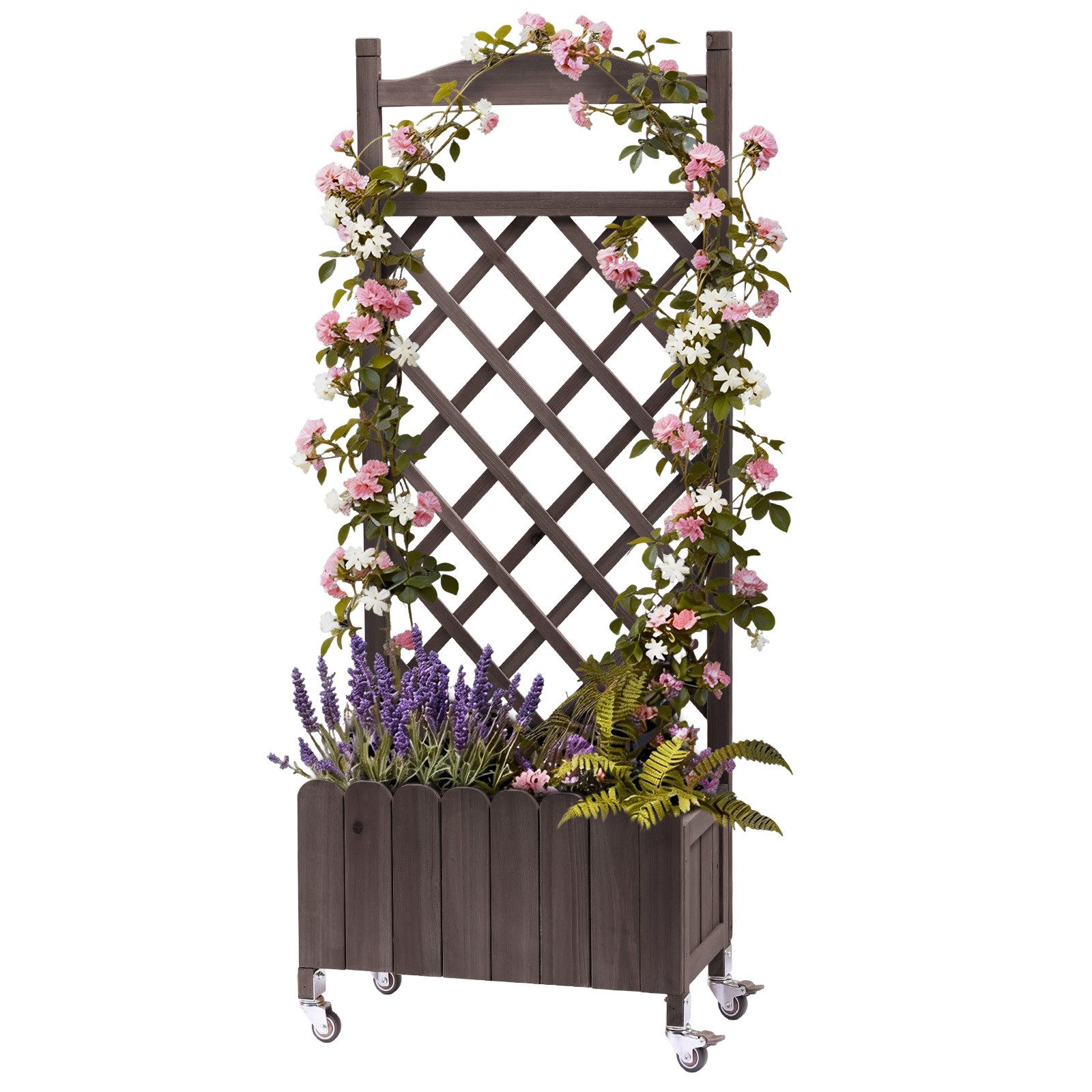 COMHOMA Blumenkasten Rankgitter Pflanzkasten mit Rollen, Holz Hochbeet mit Spalier (2 ST., 1 St., Farbe und Menge sind optional), wetterbeständiger Pflanzenkübel mit Drainagelöchern