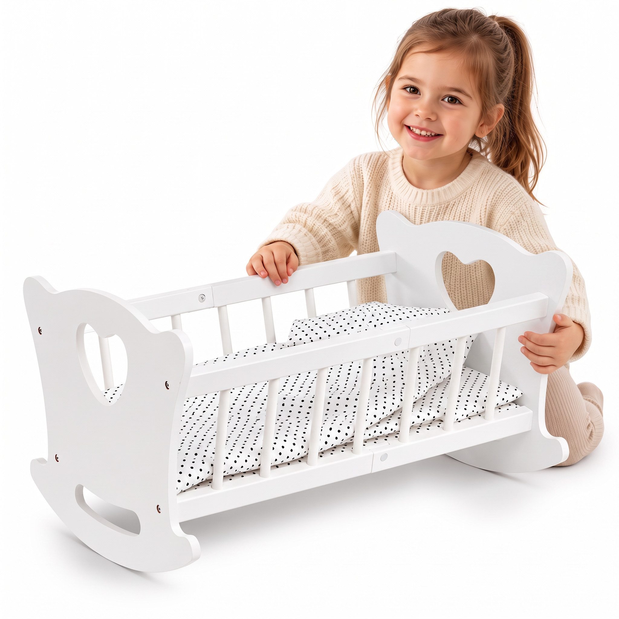 Green Series Puppenwiege Holz Puppenwiege mit Bettwäsche – liebevolles Rollenspiel für Kinder