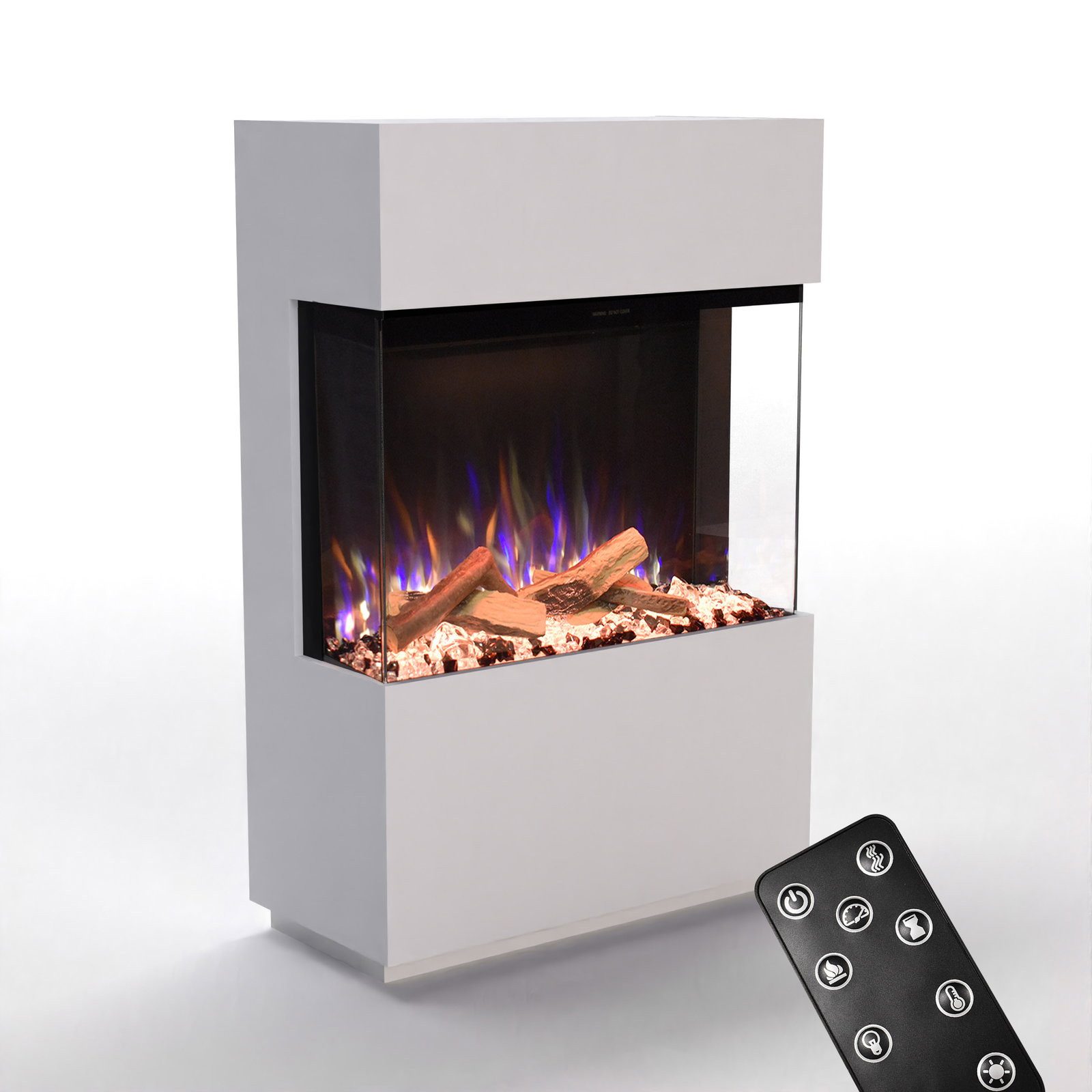 GLOW FIRE Elektrokamin PR15 E-Motion 3D, Elektrischer Kamin mit 3D Feuer mit Heizung, täuschend echte Flamme mit Heizung, 3 Dekorationen