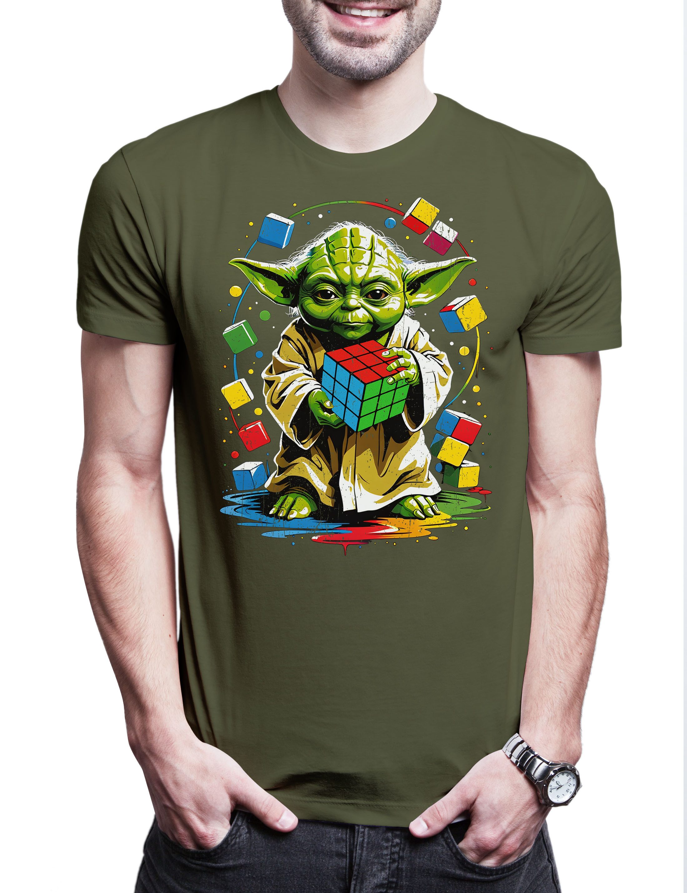 Print-Shirt Master Cube Herren T-Shirt Zauberwürfel Wars Yoda 80s Magic Star Speed