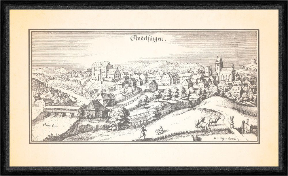 Kunstdruck Andelfingen Burg Marktflecken Thur Kanton Zürich Schweiz Faks_Merian