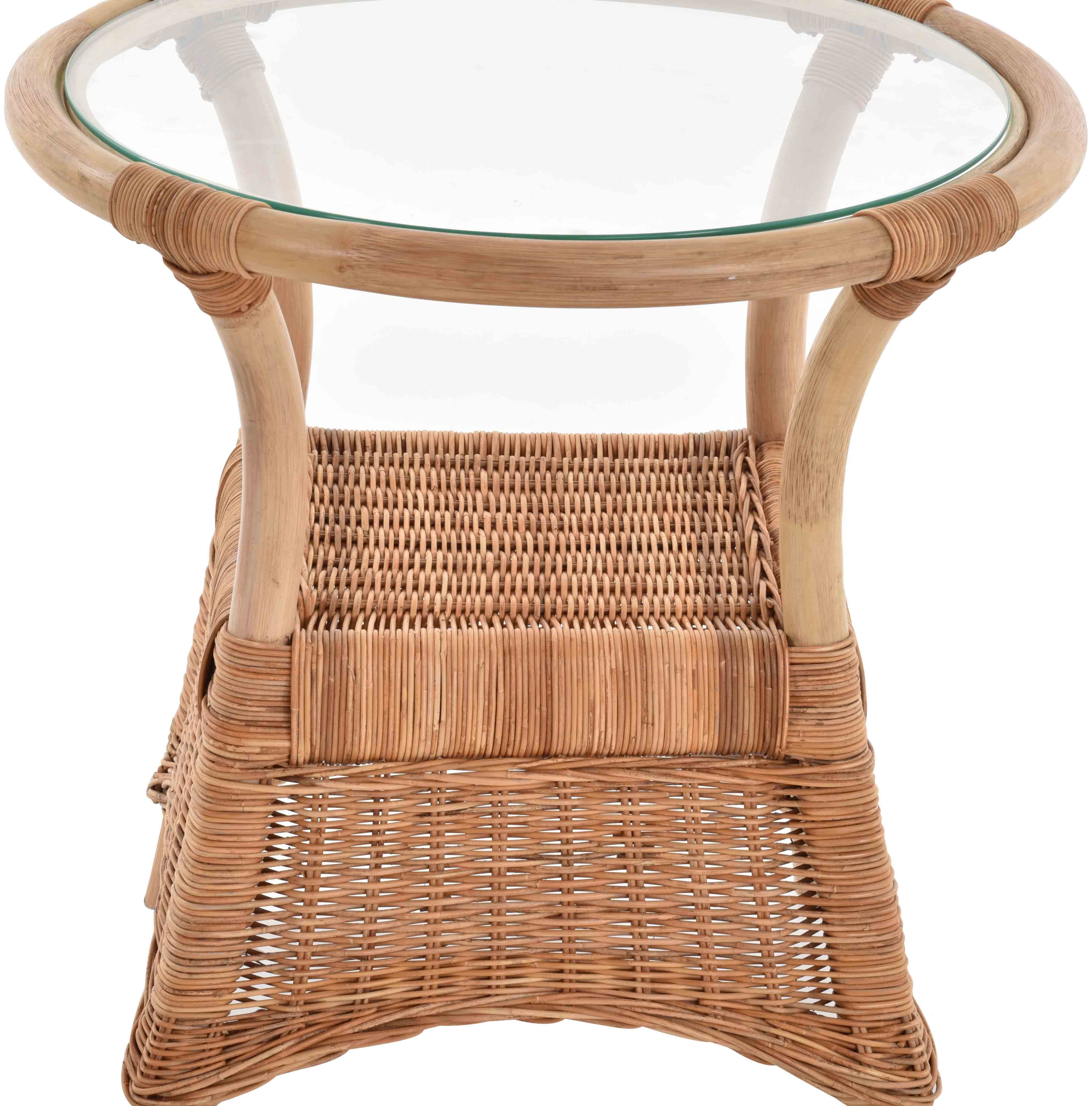 Tisch, aus Rattan Beistelltisch Krines Naturmaterial Wohnzimmer Rattan mit Home Beistelltisch Kaffeetisch Glasplatte