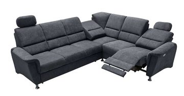 Sofa PAROLE, B 268 cm x T 222 cm, Dunkelgrau, Mikrofaserbezug, Schlaffunktion und Reclinerfunktion