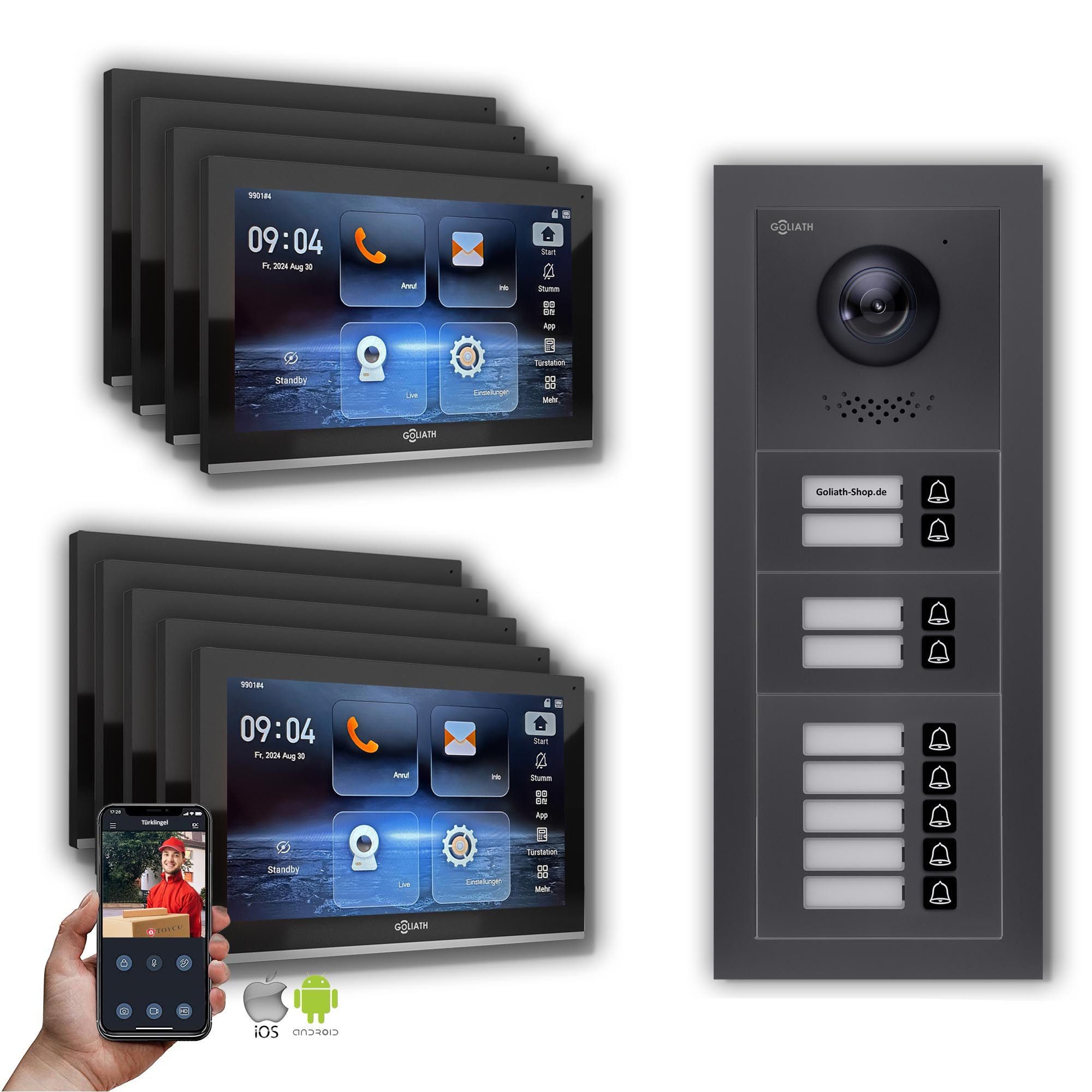 Video-Türsprechanlage Goliath IP Video Türsprechanlage: 10-Zoll 9 Familienhaus, Smartphone A