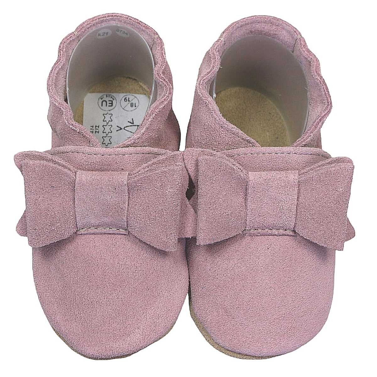 HOBEA-Germany Krabbelschuhe Schleife altrosa 16/17 (0 - 6 Monate) Krabbelsohle Krabbelschuh handgefertigt in der EU