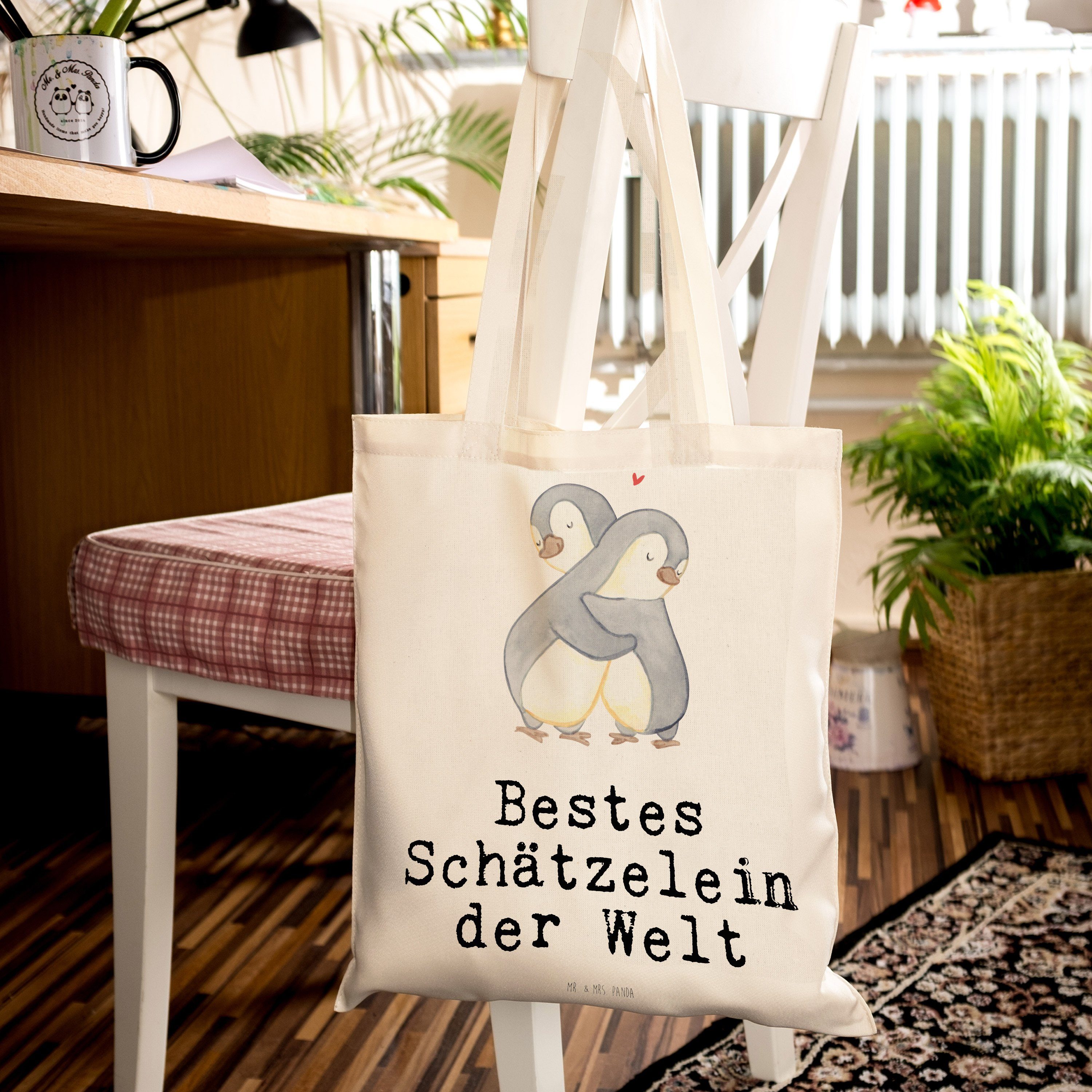 der Welt Mrs. - Pinguin Einkauf Schätzelein Panda Geschenk, Bestes Mr. (1-tlg) - Tragetasche & Transparent