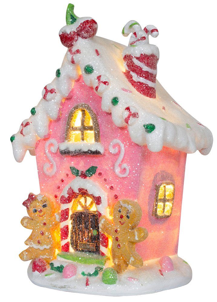 Christmas Paradise Weihnachtshaus Lebkuchenhaus Rosa Glitzer mit 20cm Dekoration, mit LED bunt Pfefferkuchenhaus, Weihnachtliche