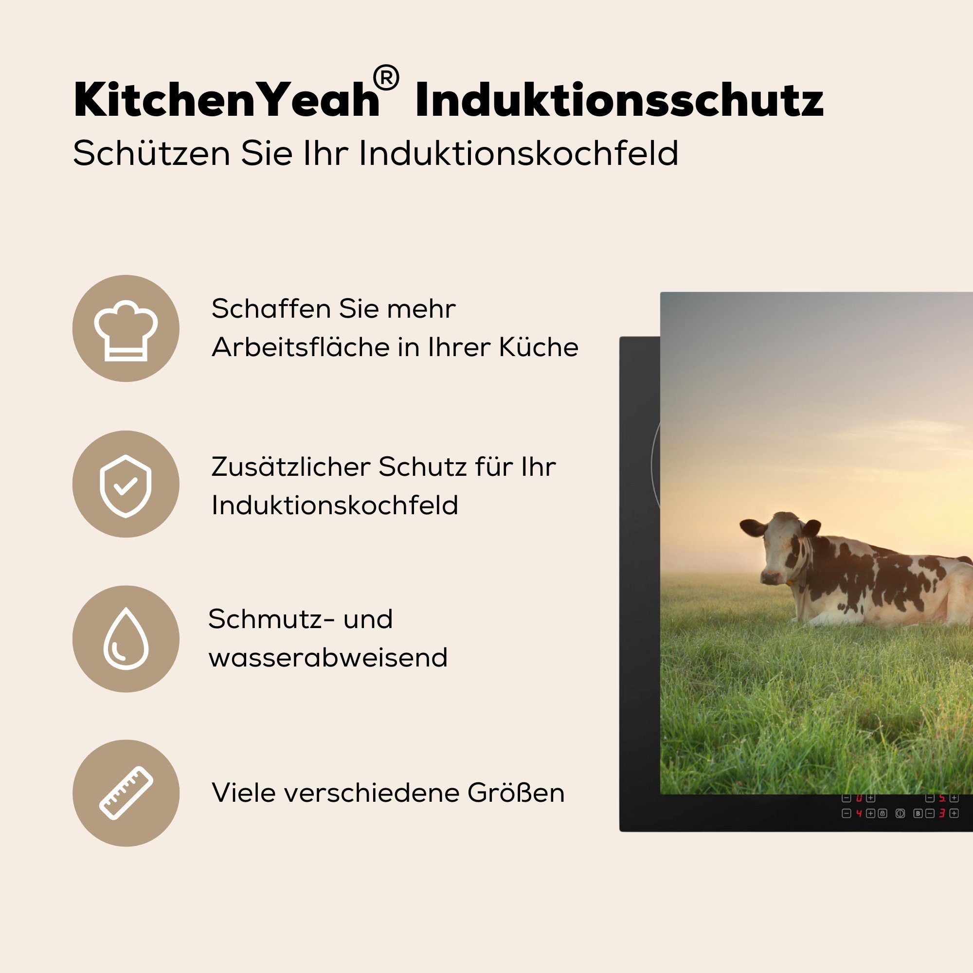 81x52 Kuh küche, Induktionskochfeld (1 die tlg), cm, - für Ceranfeldabdeckung Sonne Vinyl, Schutz Gras, - Herdblende-/Abdeckplatte MuchoWow