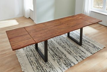 Junado® Baumkantentisch Norina, Akazie Massivholz, erweiterbar auf 2,6m, Stärke Tischplatte 26mm