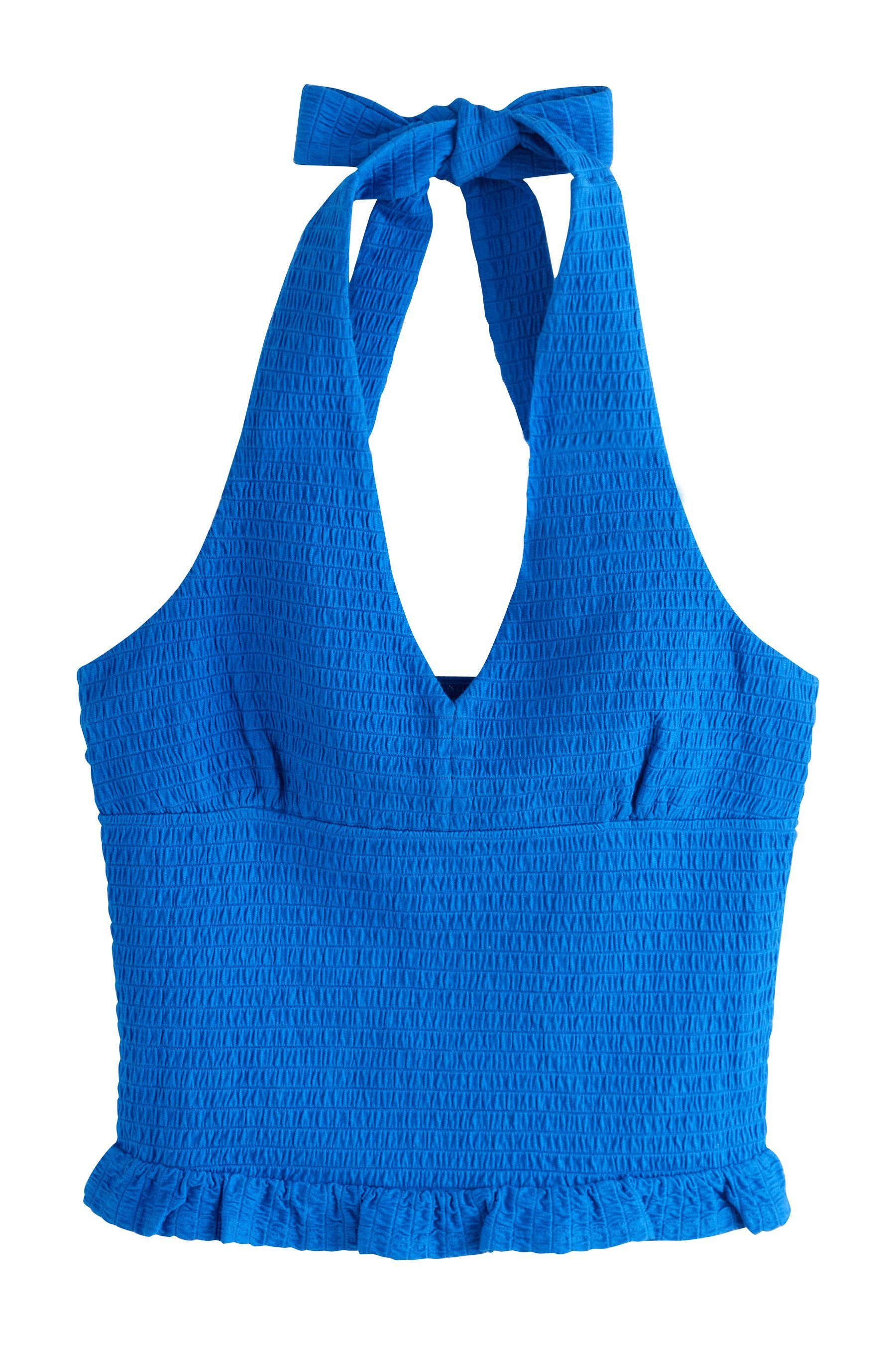 Kurzarmbluse Ärmelloses, gerafftes Neckholder-Oberteil