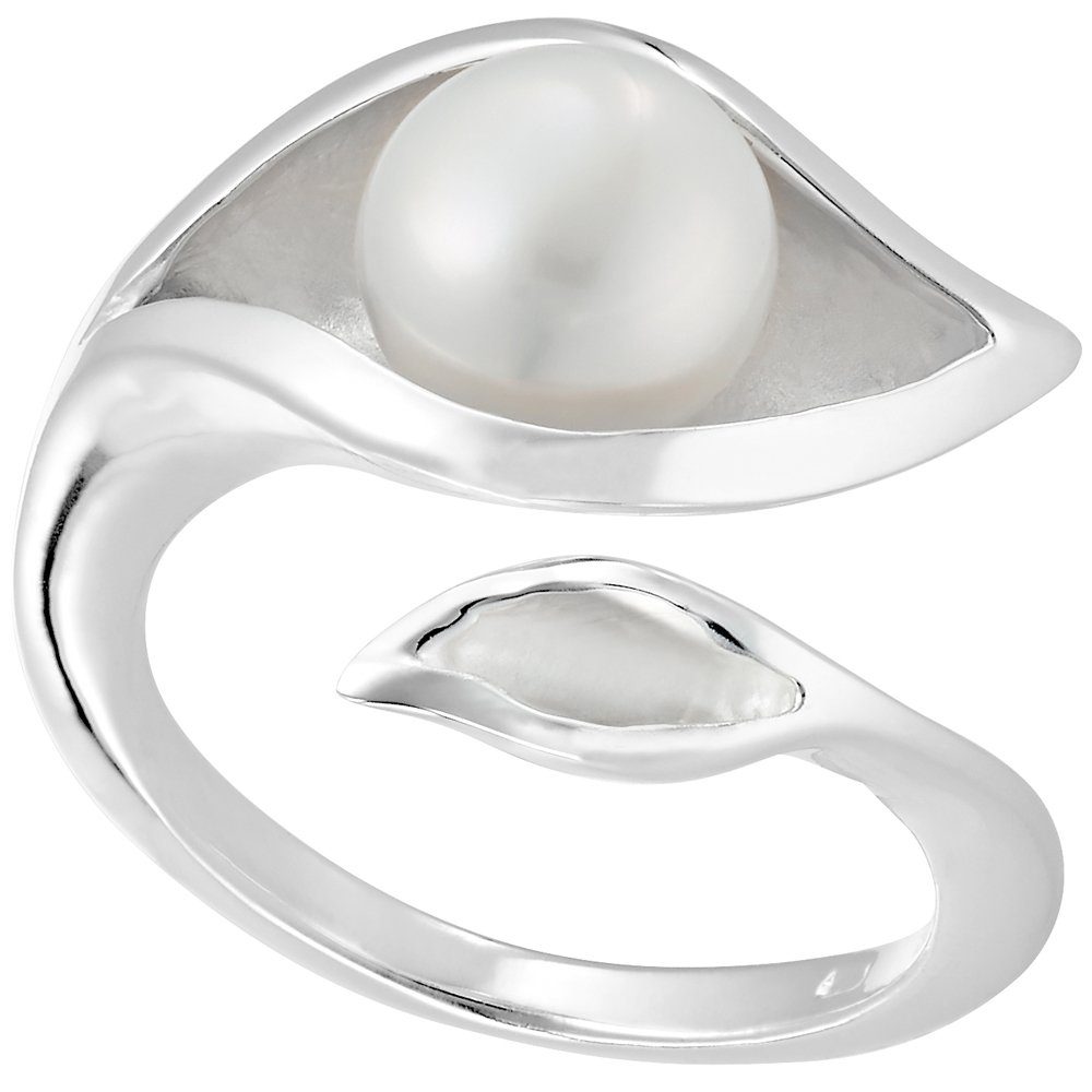 Vinani Silberring, Vinani Ring Knospe mit Natur Perle verschlungen glänzend  massiv Sterling Silber 925 Blume 2RGL