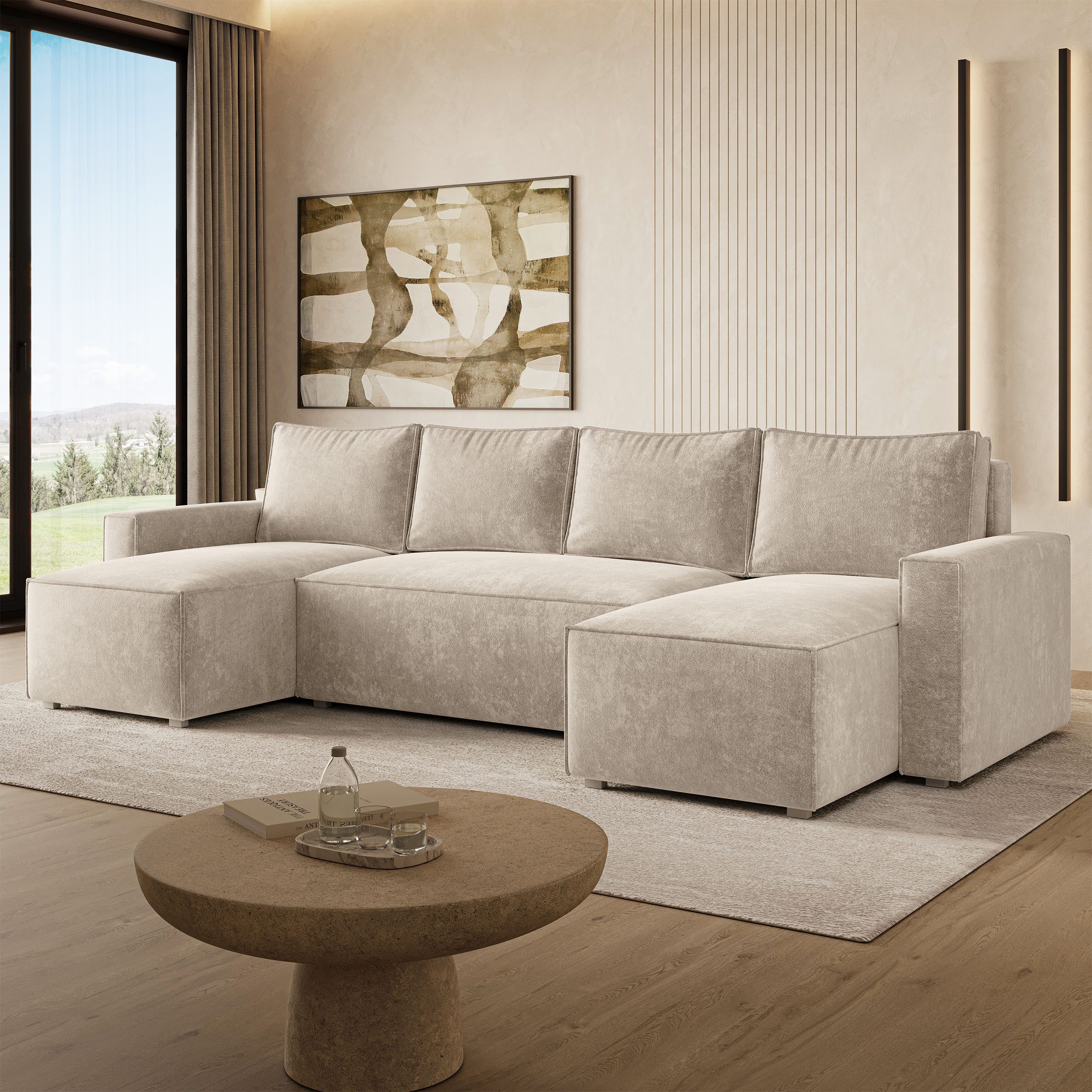 Masseno Ecksofa ASPRA mit Schlaffunktion U-Form, Sofa mit Bettkasten