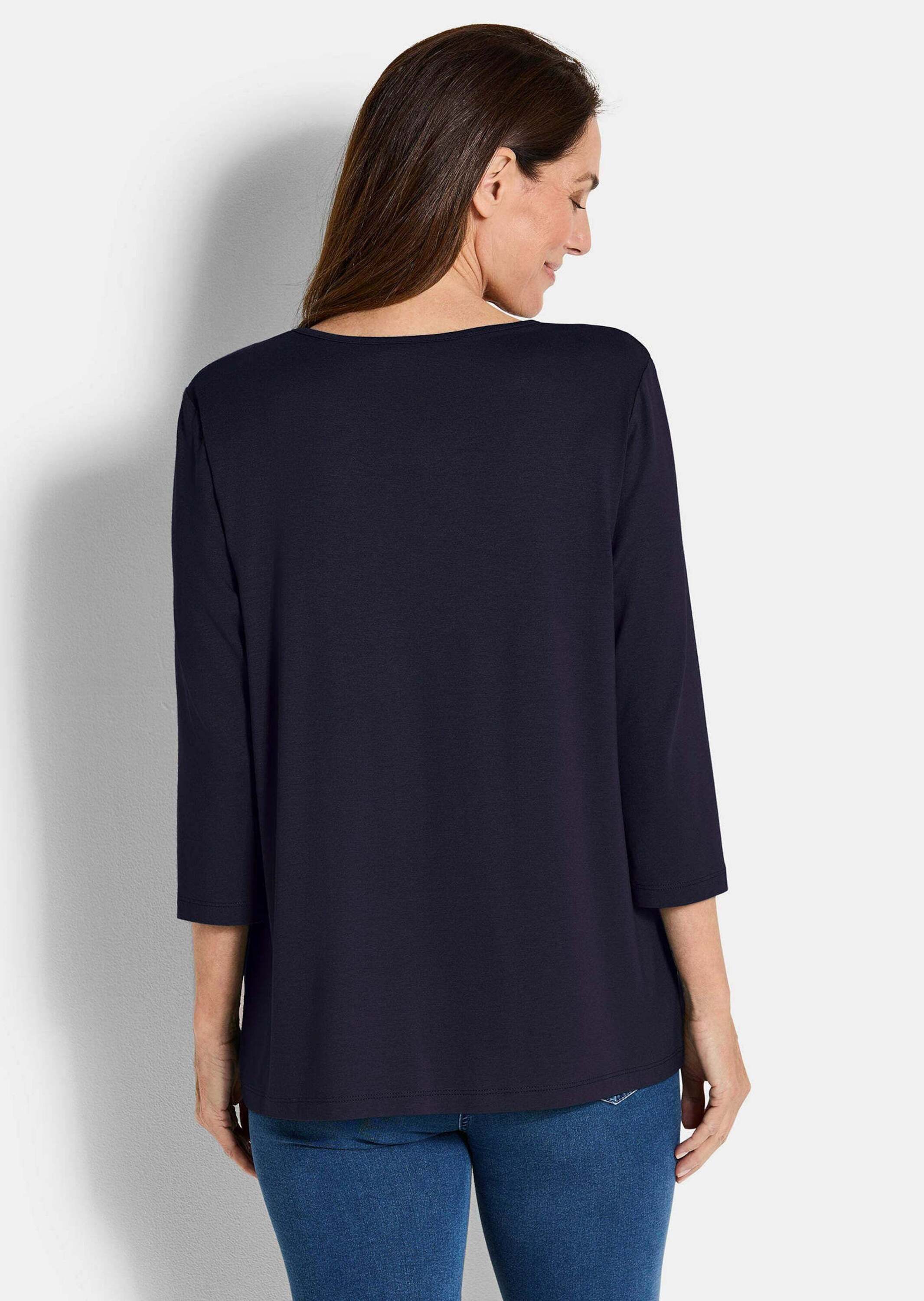 GOLDNER T-Shirt Kurzgröße: Viskose-Oberteil mit Halbarm Feminines Design mit Falten und Rundhalsausschnitt