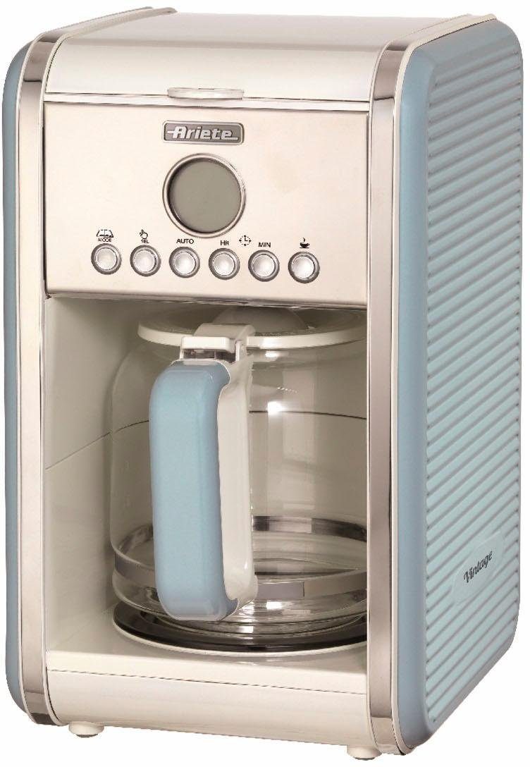 Ariete Filterkaffeemaschine Vintage 1342, blau, Kaffeezubereitung Permanentfilter, programmierbar 1,5l Kaffeekanne, Startzeit