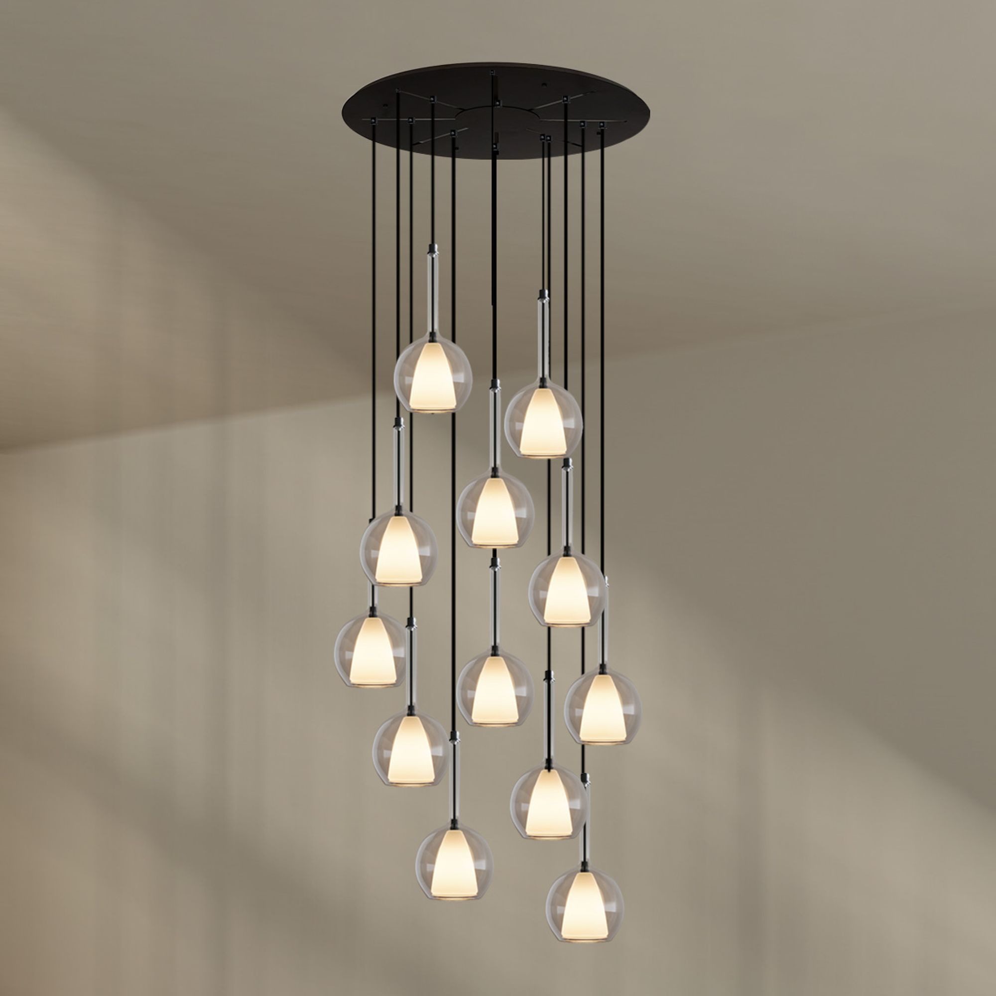 s.luce Pendelleuchte Belluna Galerieleuchte 12-flammig Ø 80cm Baldachin Klar