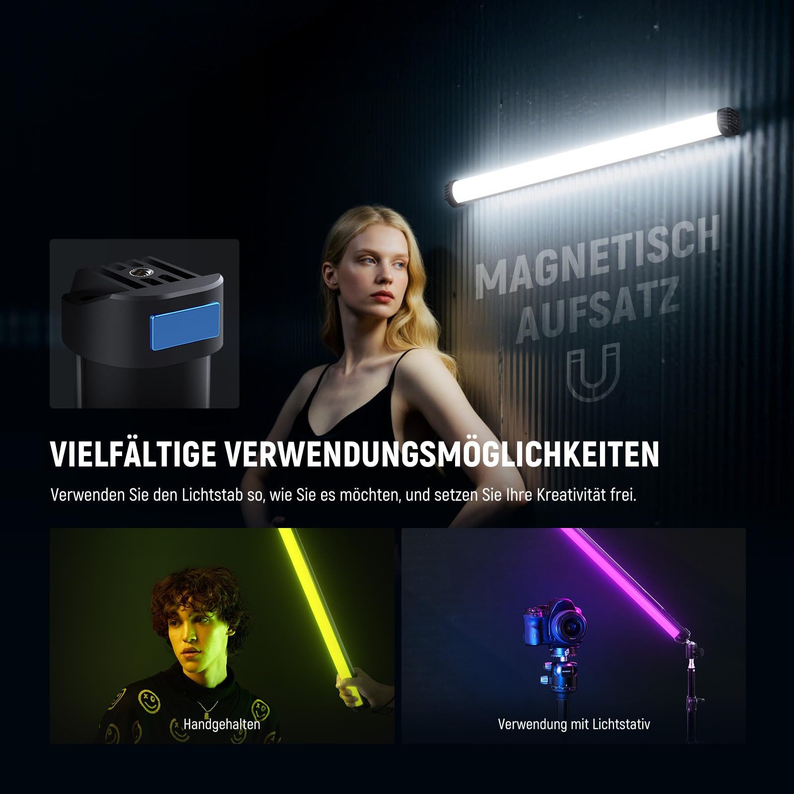 Neewer Videoleuchte SL50 50cm Magnetisch RGB Lichtstab, CRI95 dimmbarer 14W, 4000mAh Akku, LED Video Tube Videolicht Stick, 51 RGB Modi, für Aufnahme Streaming – Bild 5 von 5