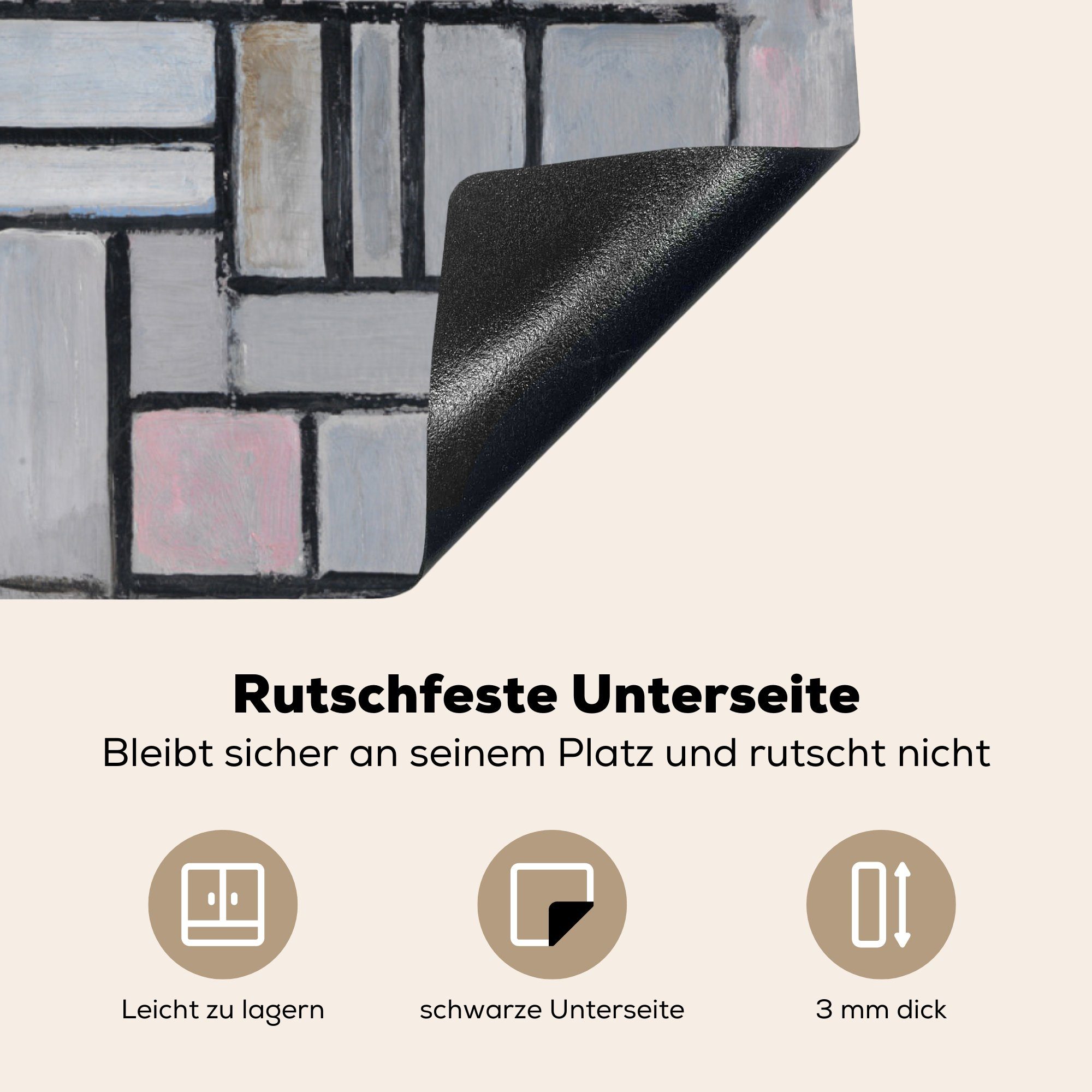 Arbeitsplatte Komposition cm, küche tlg), 6 für Vinyl, Herdblende-/Abdeckplatte (1 Piet MuchoWow - Mondrian, Ceranfeldabdeckung, 78x78