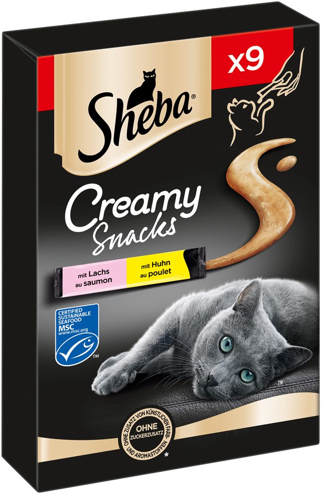 Sheba SHEBA® Beutel Creamy Snacks mit Huhn und Lachs 9 x 12g, Snack für: Katze
