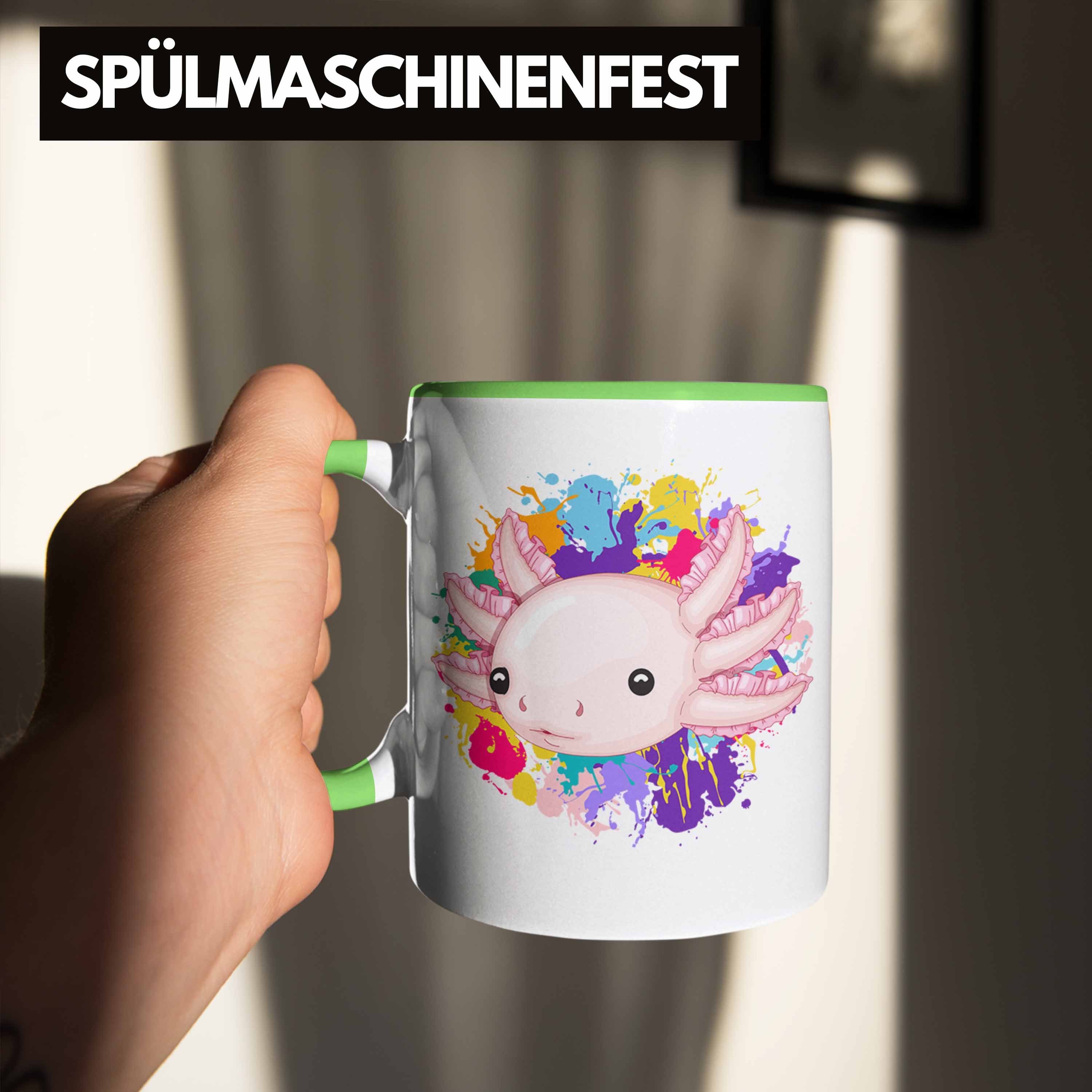 Trendation Tasse Axolotl Tasse Schwanzlurch Schwanz-Lur Grün für Geschenkidee Gamer Geschenk