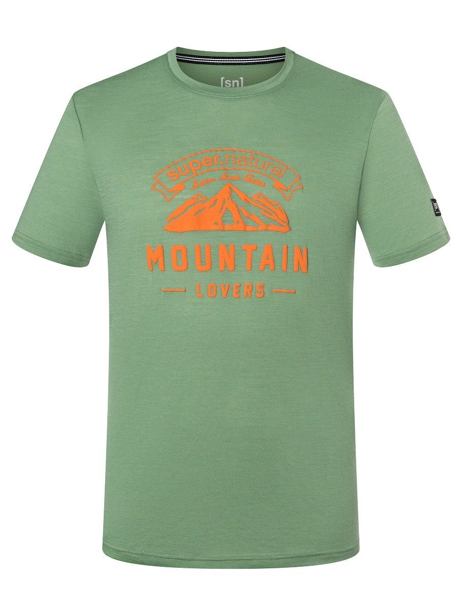 T-Shirt MOUNTAIN M SUPER.NATURAL Merino Print-Shirt atmungsaktiver Loden Frost/Puffin TEE Merino-Materialmix LOVERS