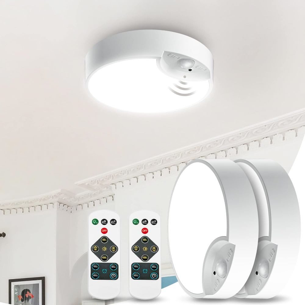 PRIISF Deckenleuchte LED Deckenleuchte mit Bewegungsmelder Batteriebetrieben Deckenlampen, LED fest integriert, 250LM, 6500K Weiß, Rund Deckenlampe für Schlafzimmer Flur Küche Garage Balkon